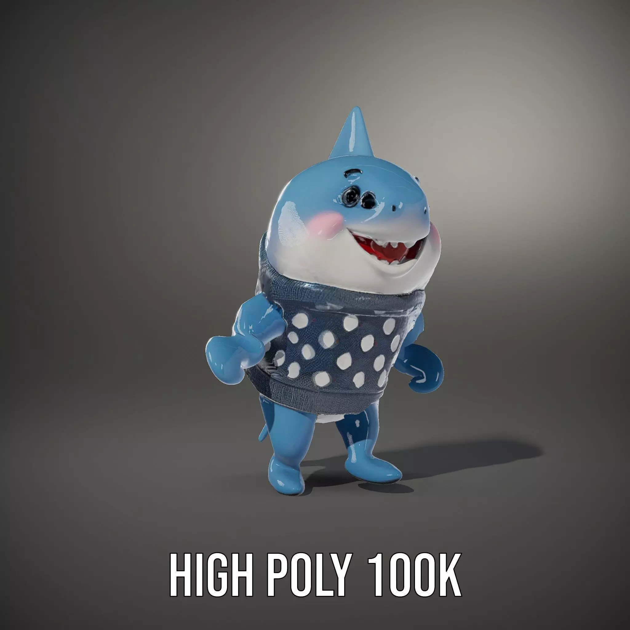 Cute Polka Dot Sweater Shark  Rigged and Animated Model Low-poly 3D model_24