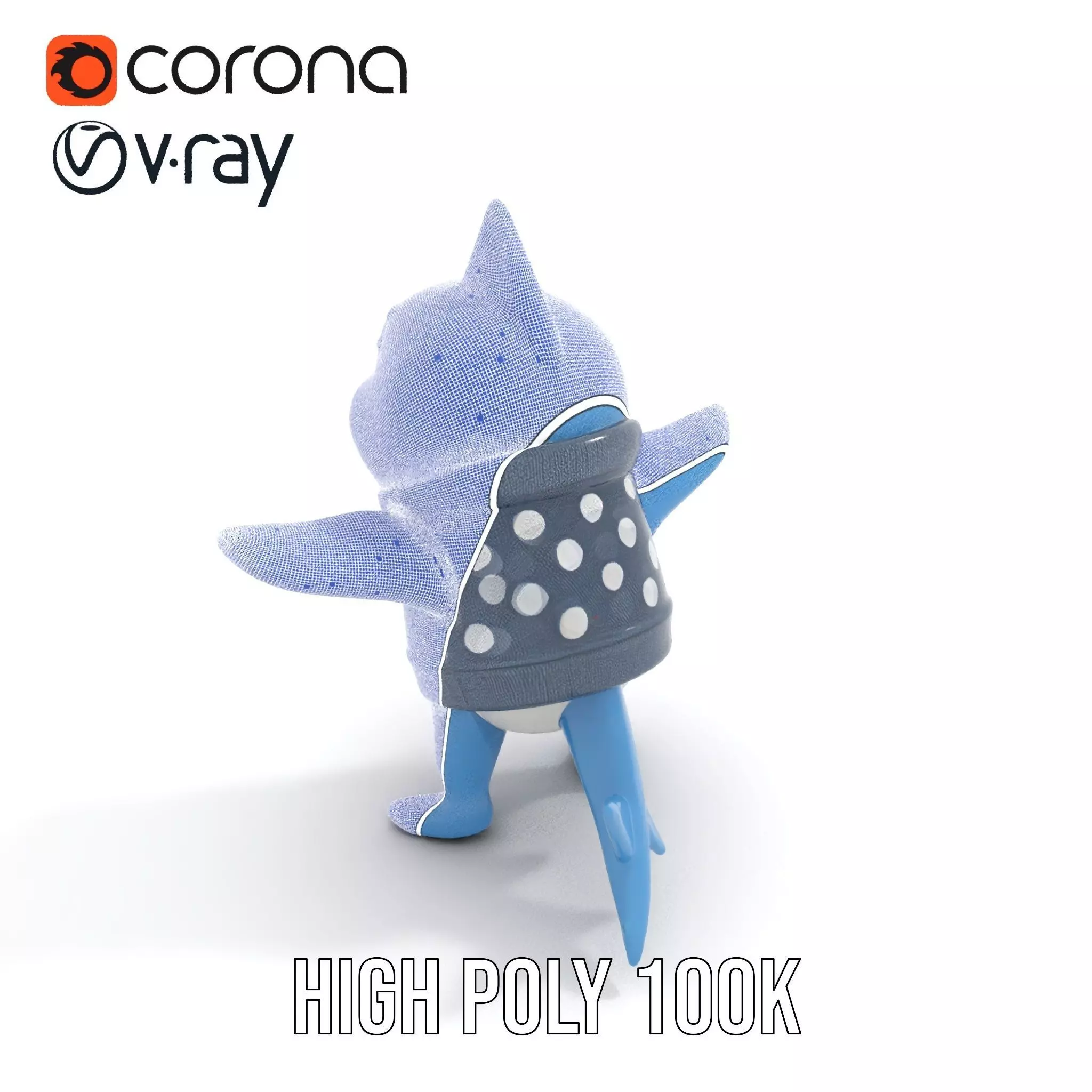 Cute Polka Dot Sweater Shark  Rigged and Animated Model Low-poly 3D model_32