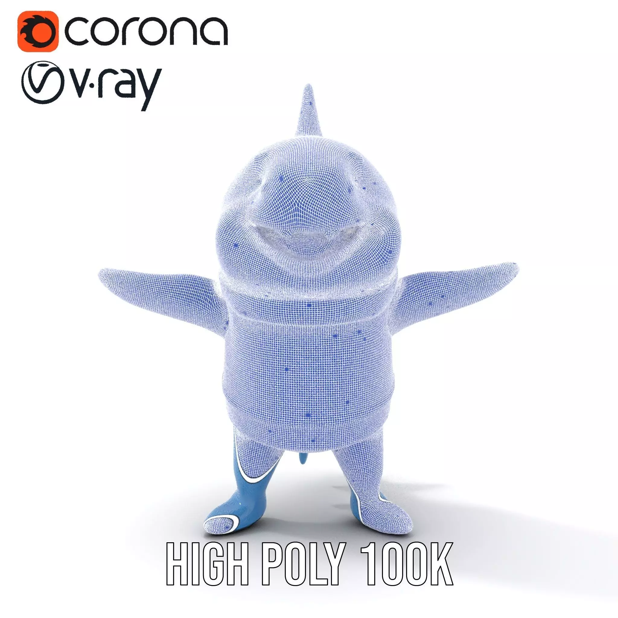 Cute Polka Dot Sweater Shark  Rigged and Animated Model Low-poly 3D model_34