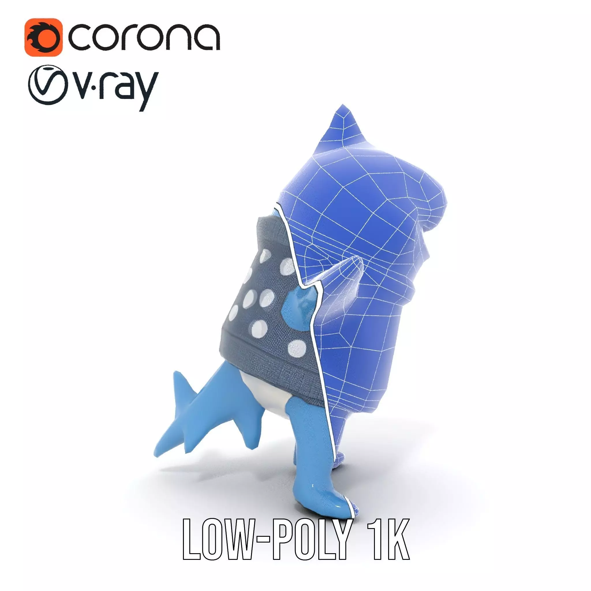 Cute Polka Dot Sweater Shark  Rigged and Animated Model Low-poly 3D model_31