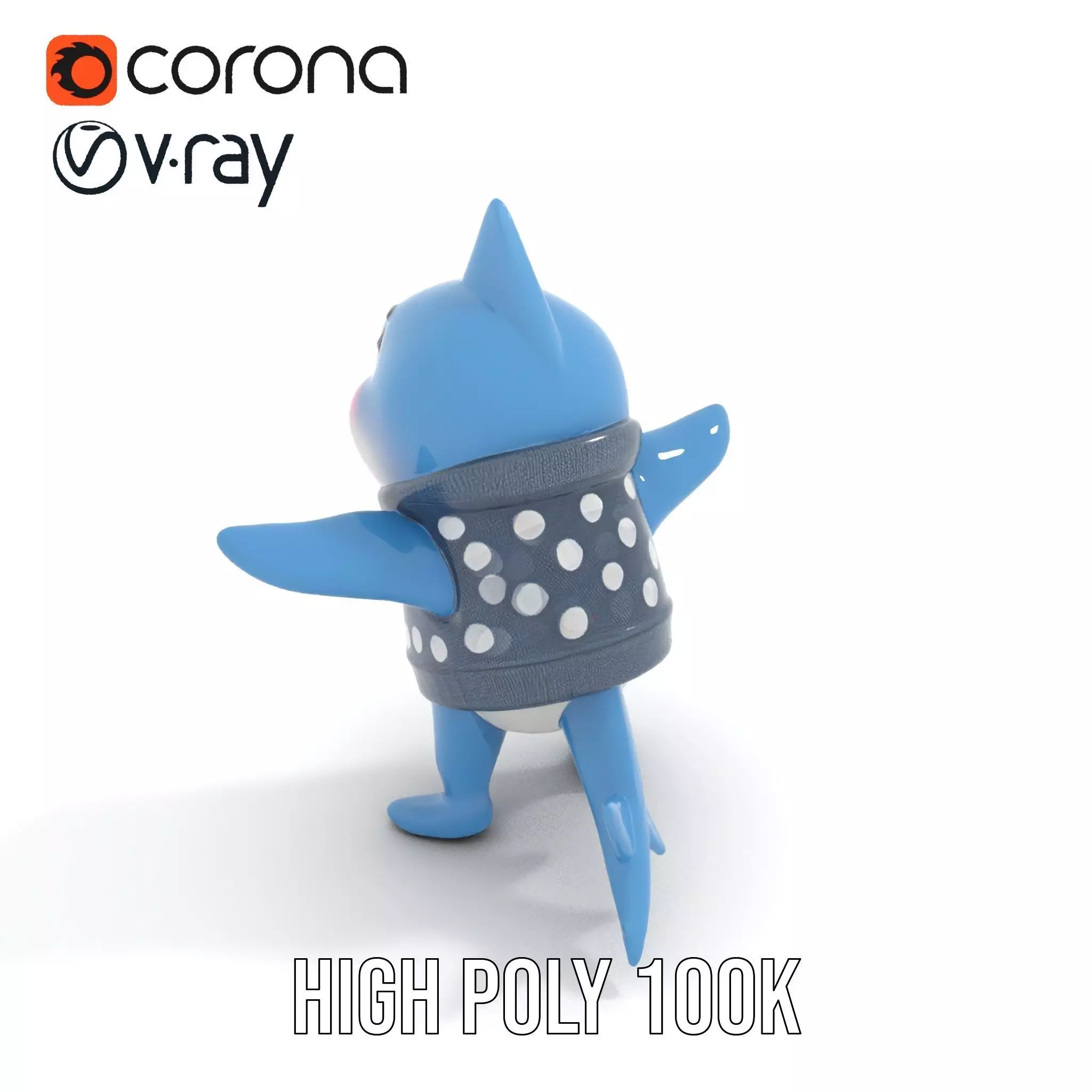 Cute Polka Dot Sweater Shark  Rigged and Animated Model Low-poly 3D model_15