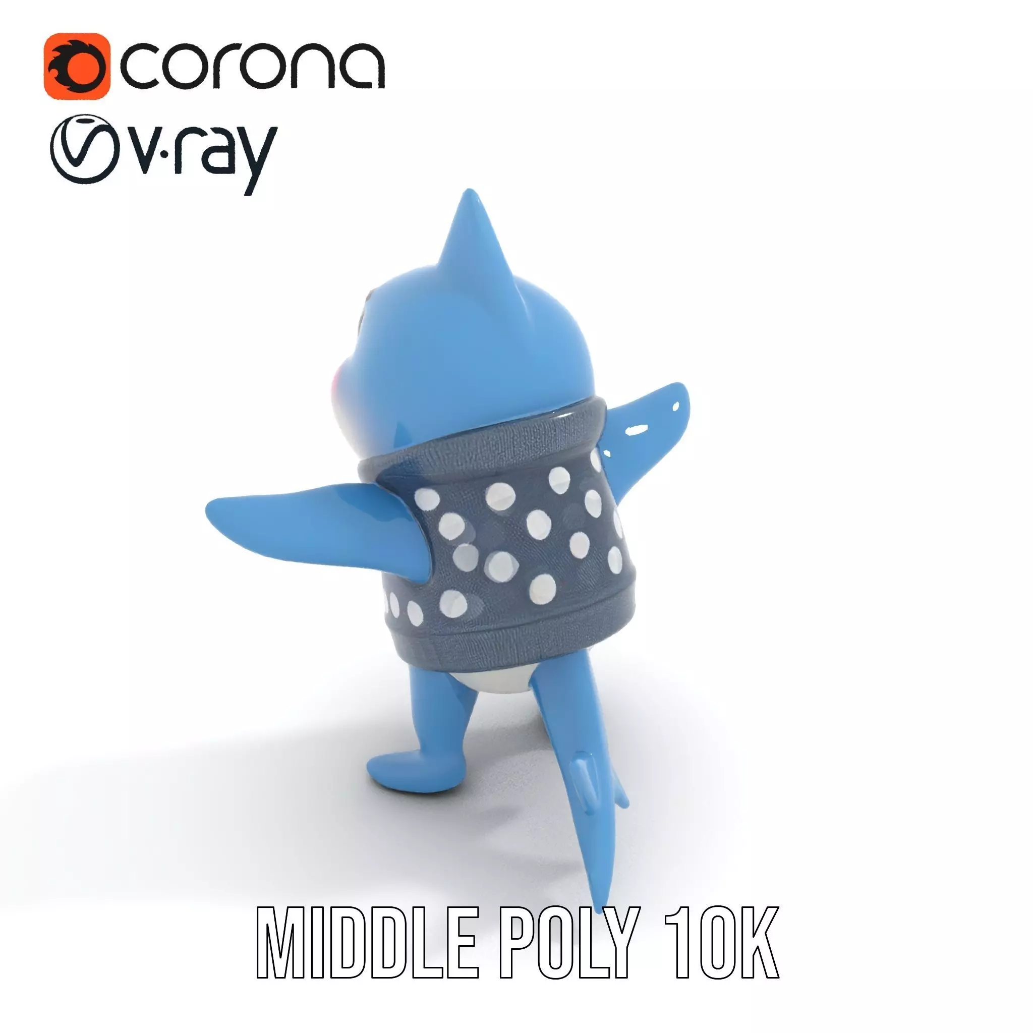 Cute Polka Dot Sweater Shark  Rigged and Animated Model Low-poly 3D model_7