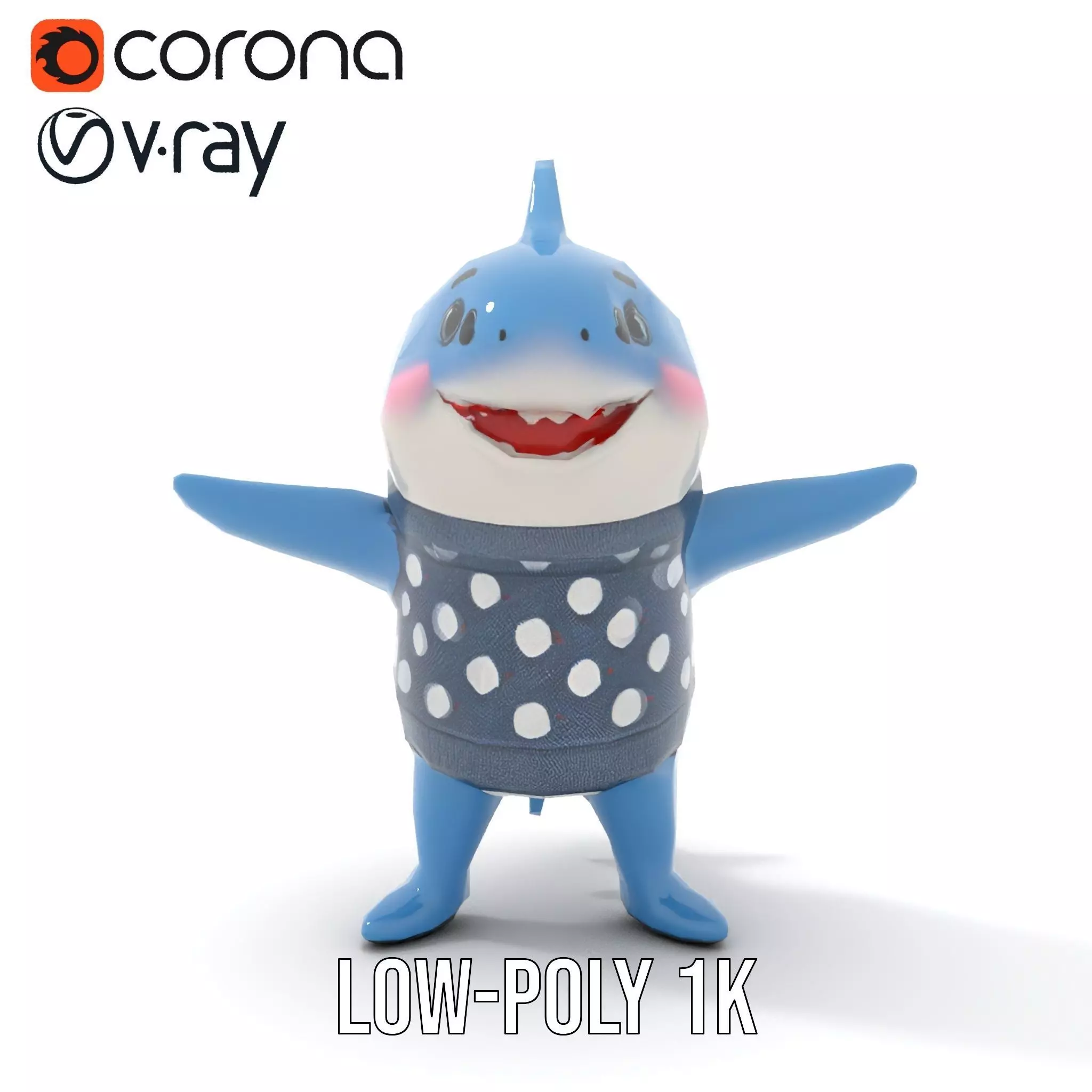 Cute Polka Dot Sweater Shark  Rigged and Animated Model Low-poly 3D model_23