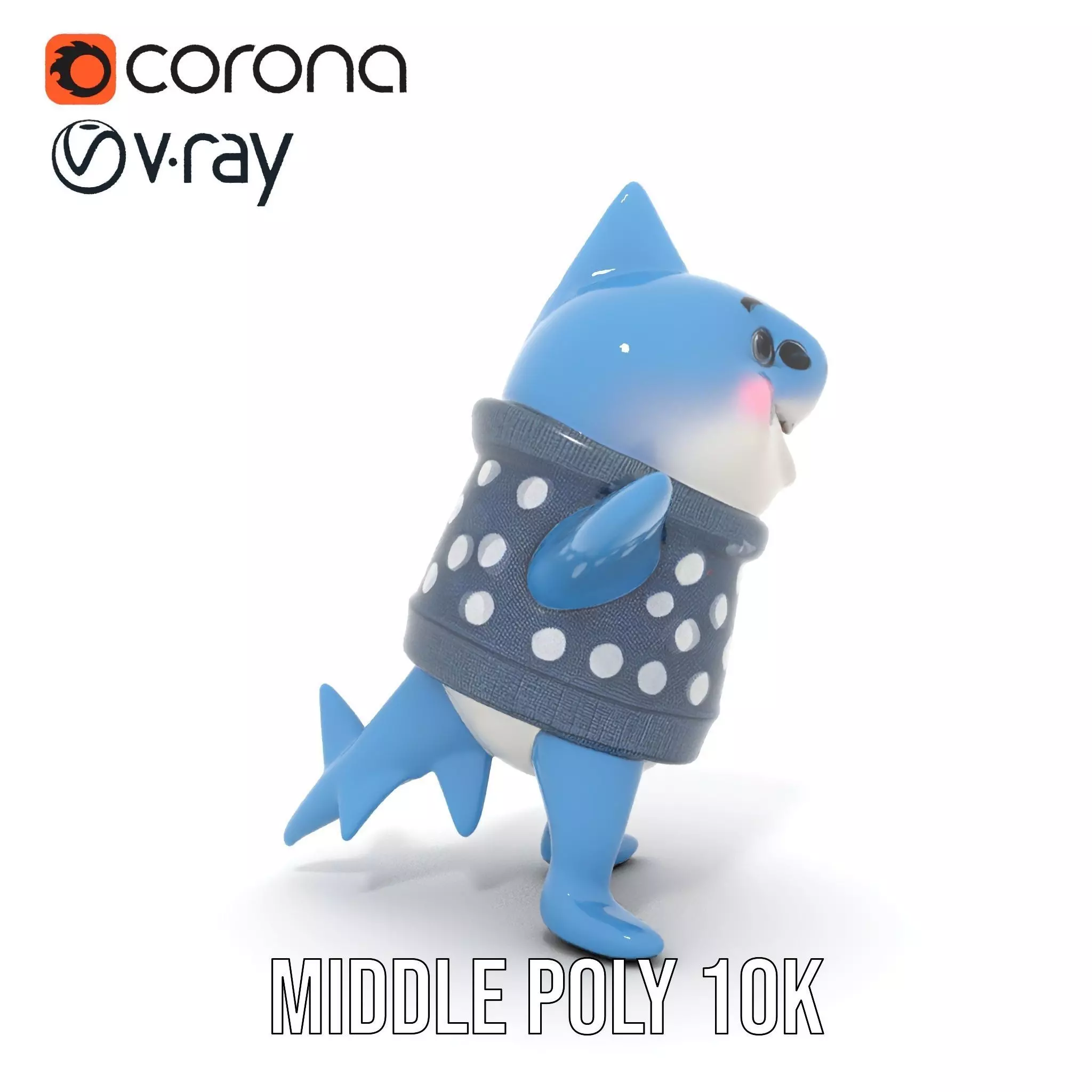 Cute Polka Dot Sweater Shark  Rigged and Animated Model Low-poly 3D model_16