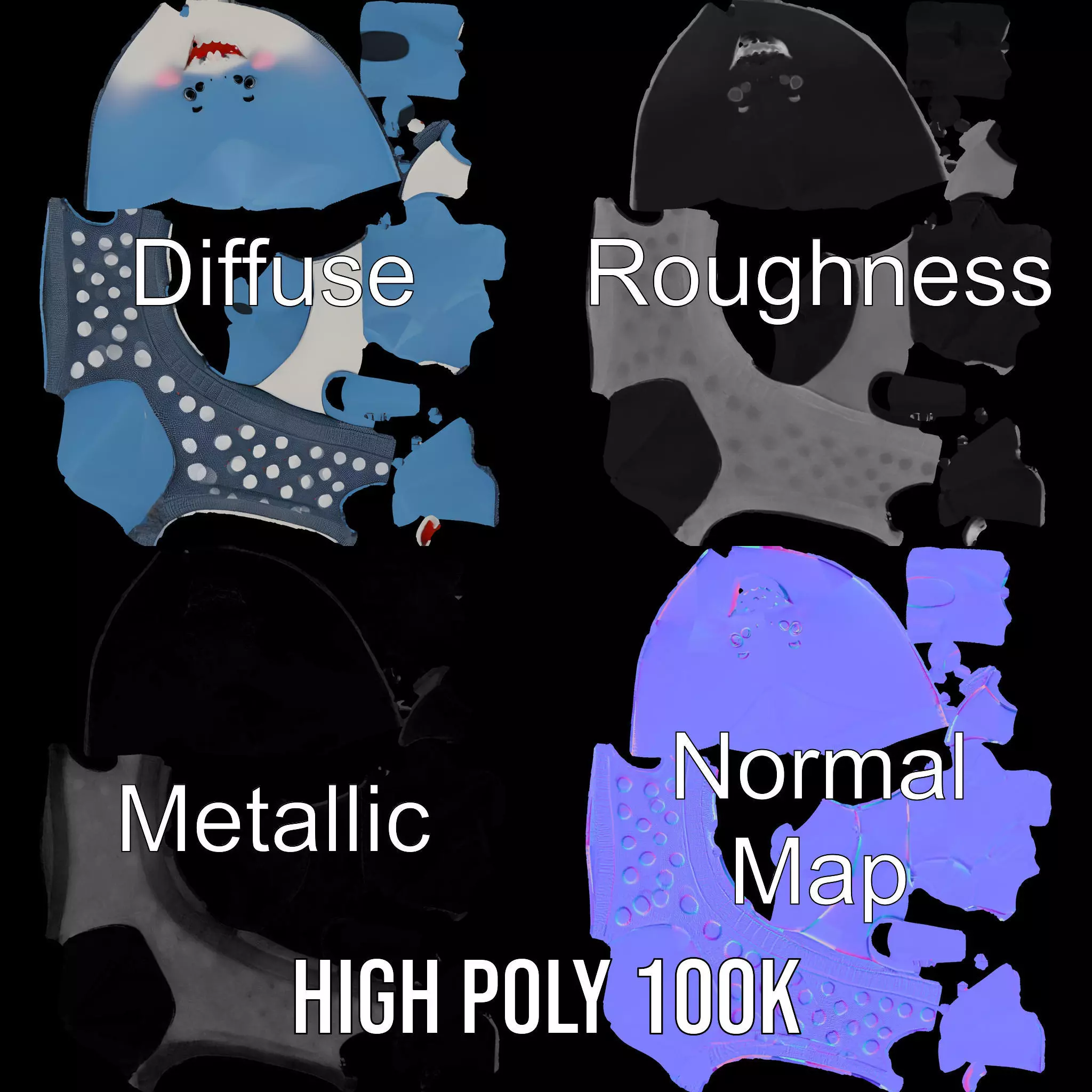 Cute Polka Dot Sweater Shark  Rigged and Animated Model Low-poly 3D model_4