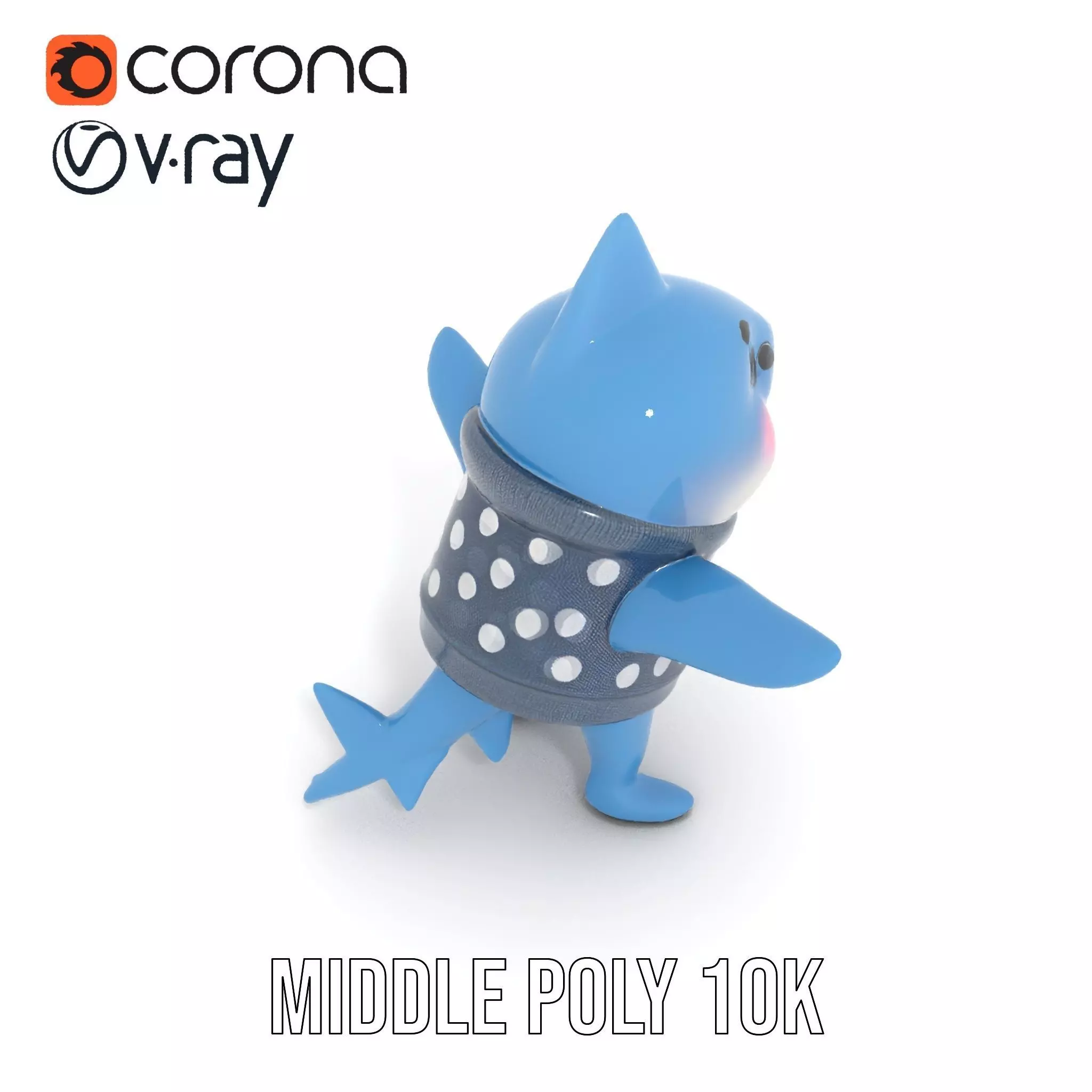 Cute Polka Dot Sweater Shark  Rigged and Animated Model Low-poly 3D model_10