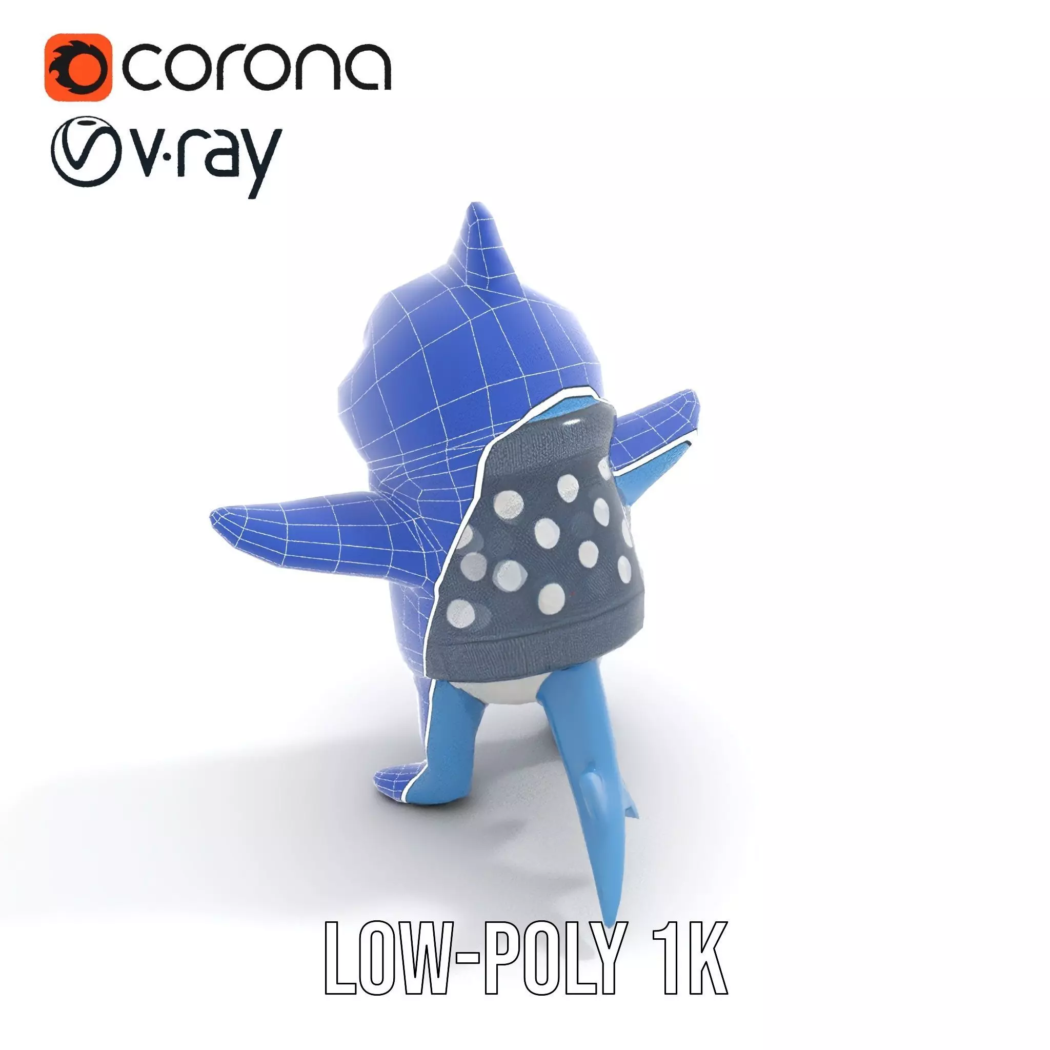 Cute Polka Dot Sweater Shark  Rigged and Animated Model Low-poly 3D model_29
