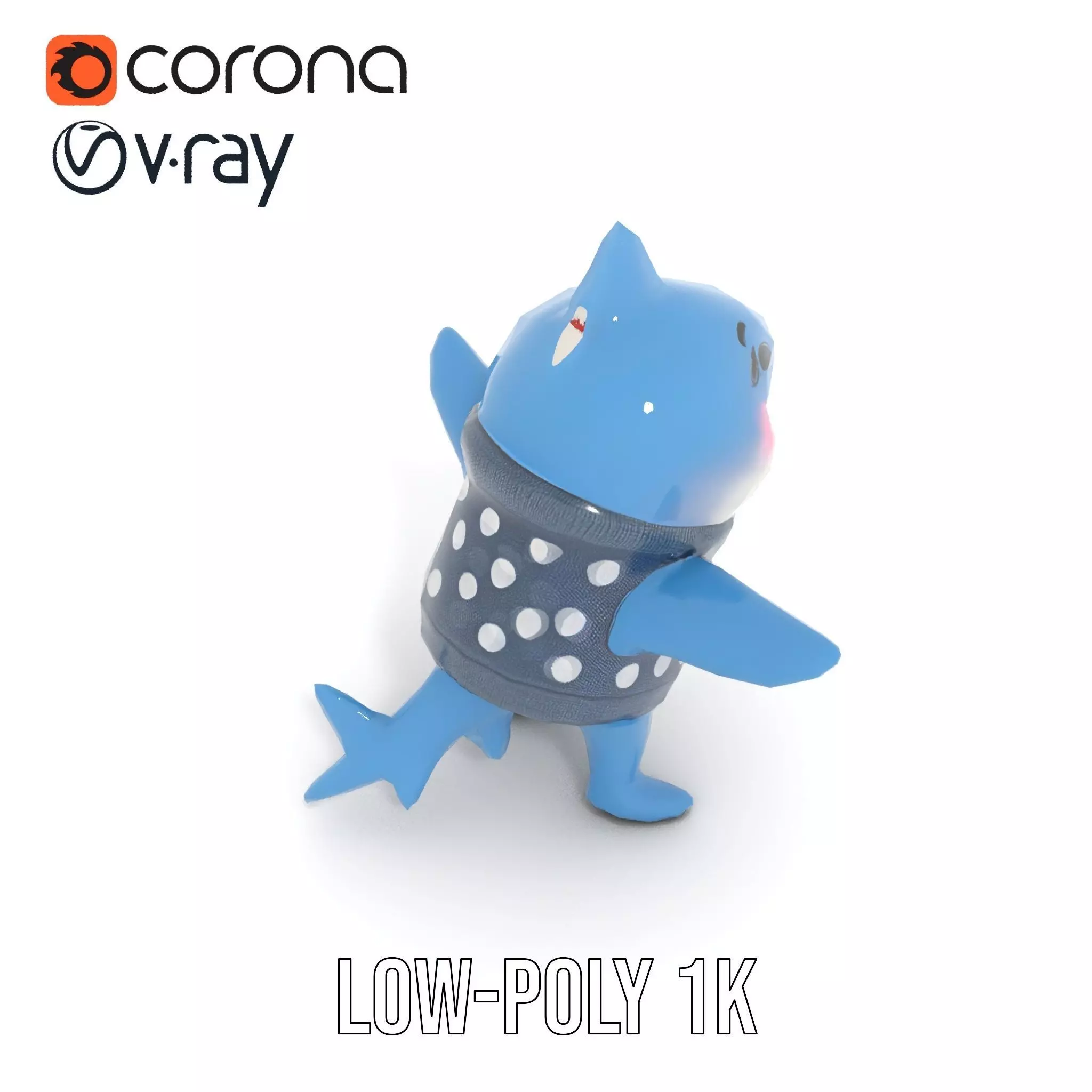 Cute Polka Dot Sweater Shark  Rigged and Animated Model Low-poly 3D model_26