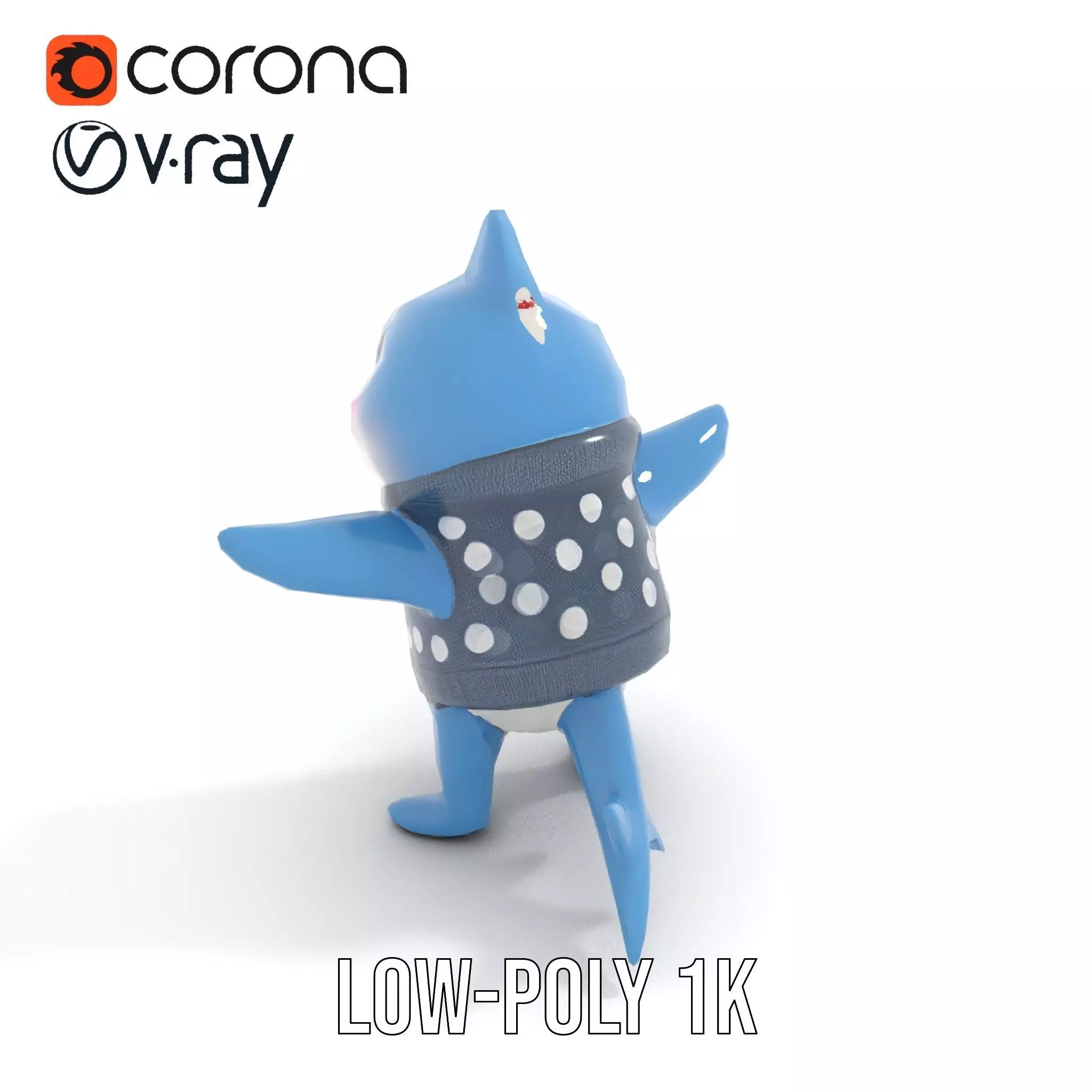 Cute Polka Dot Sweater Shark  Rigged and Animated Model Low-poly 3D model_9