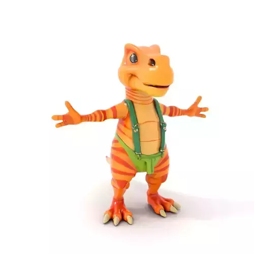 Rigged and Animated Striped Dinosaur Character with Green Ove... Low-poly 3D model
