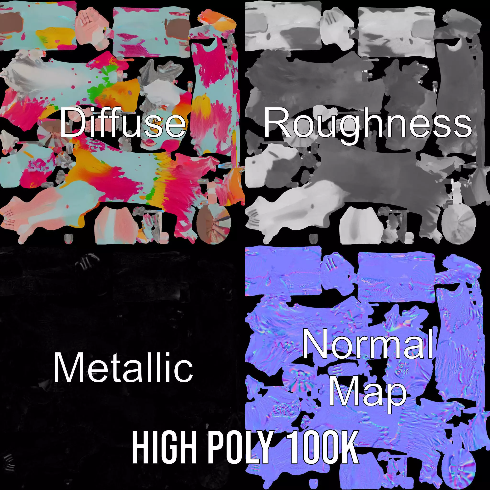 Colorful Creature Model Pack with Detailed Fur Texture Low-poly 3D model_4