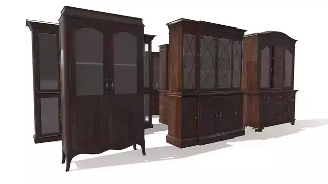 Glass Cabinets Collection - Pack Low-poly 3D model