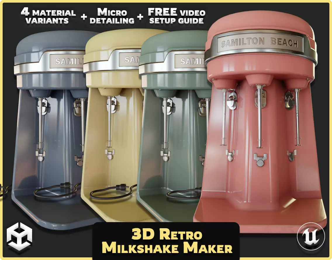 Retro Diner Milkshake Maker Low-poly 3D model_0