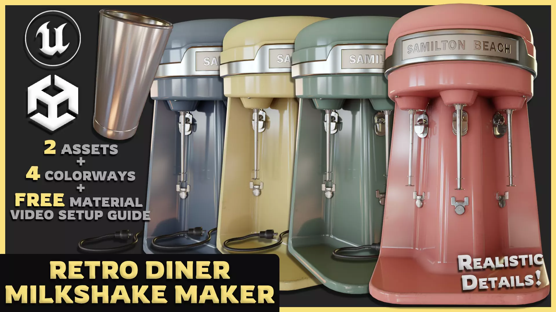 Retro Diner Milkshake Maker Low-poly 3D model_2