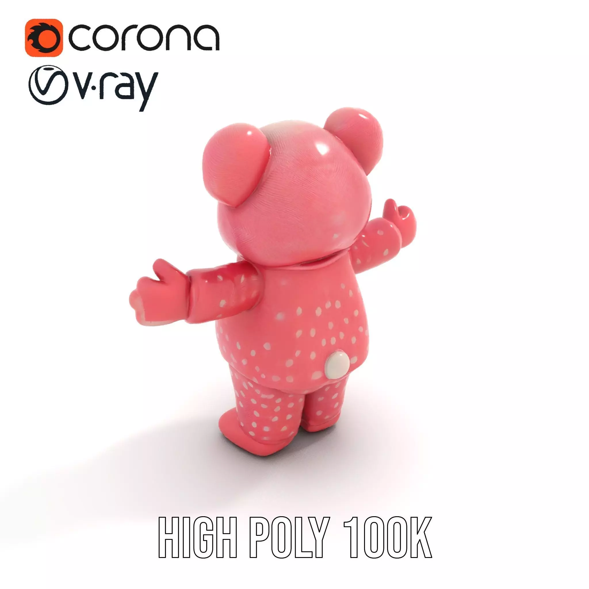 Pink Polka Dot Pajama Teddy Bear Rigged and Animated Low-poly 3D model_11