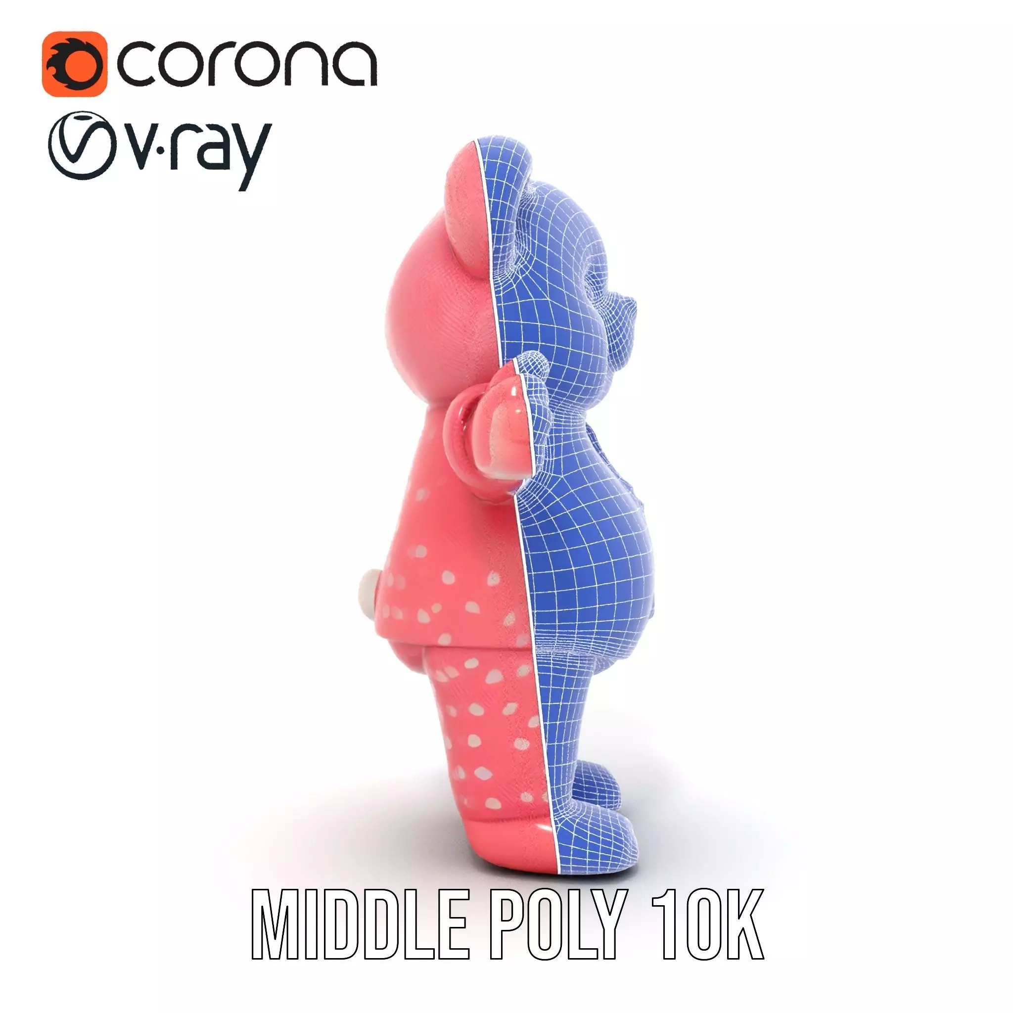 Pink Polka Dot Pajama Teddy Bear Rigged and Animated Low-poly 3D model_30