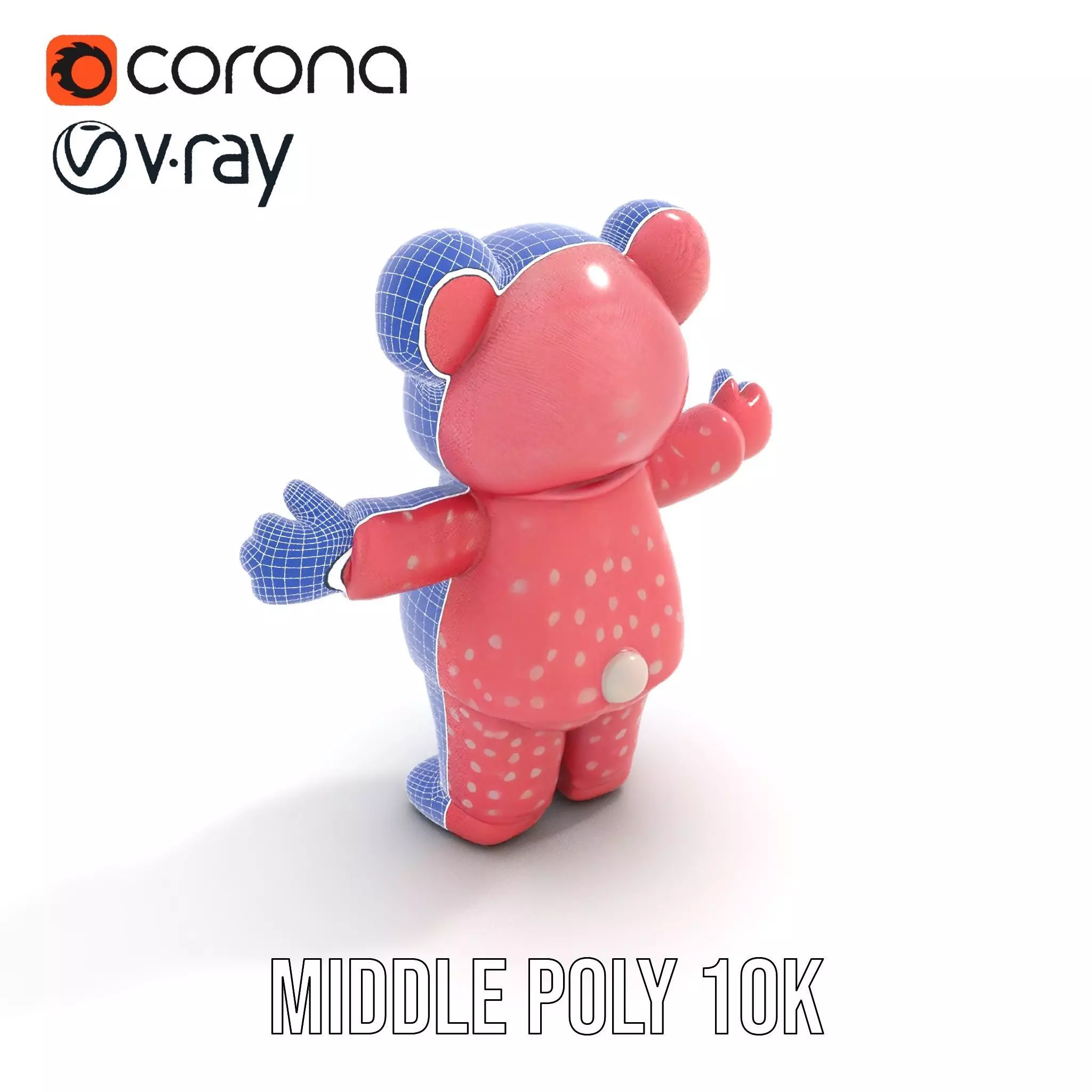 Pink Polka Dot Pajama Teddy Bear Rigged and Animated Low-poly 3D model_24