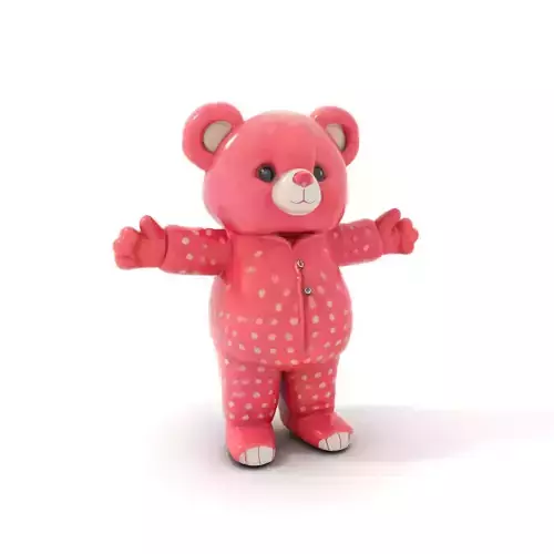 Pink Polka Dot Pajama Teddy Bear Rigged and Animated Low-poly 3D model
