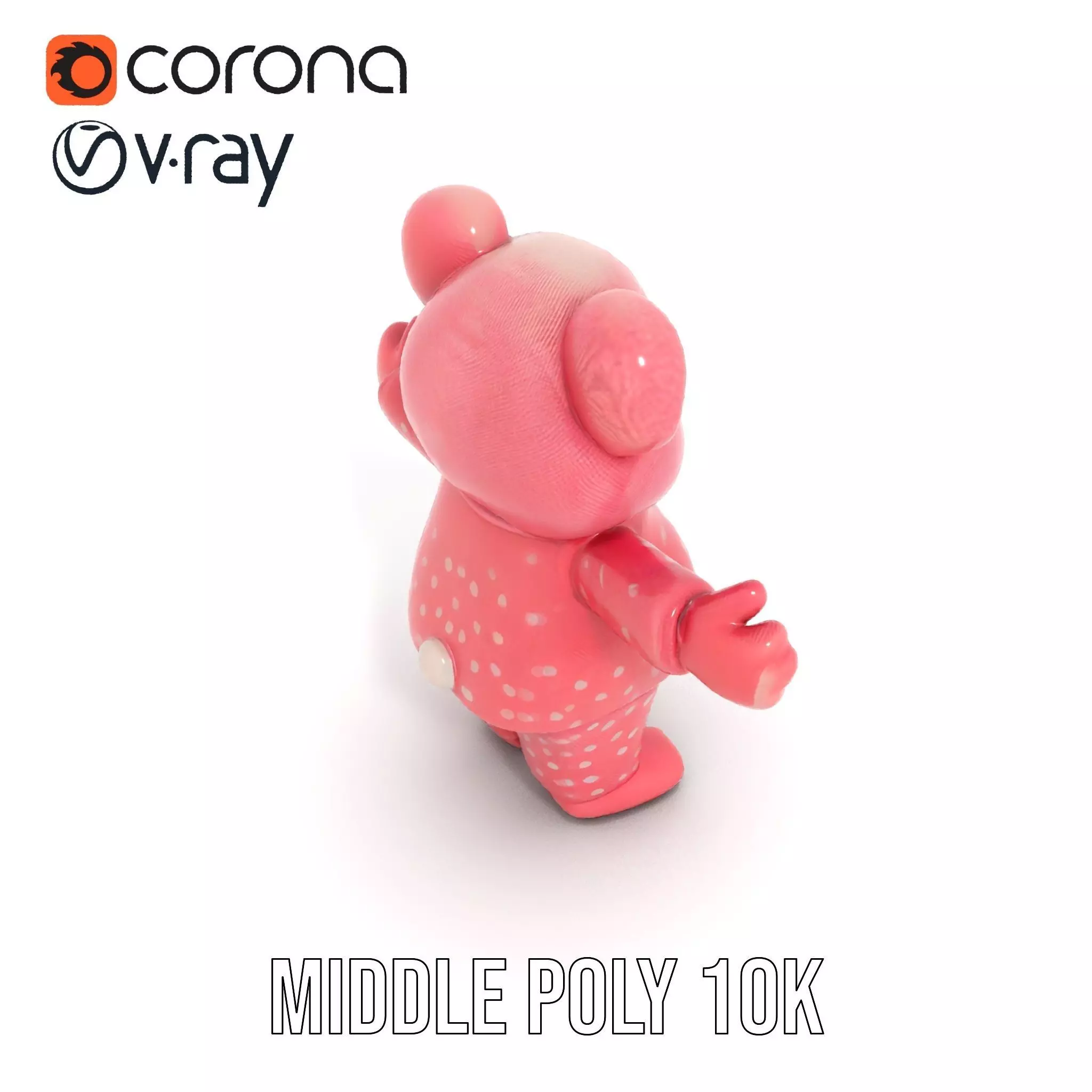 Pink Polka Dot Pajama Teddy Bear Rigged and Animated Low-poly 3D model_5