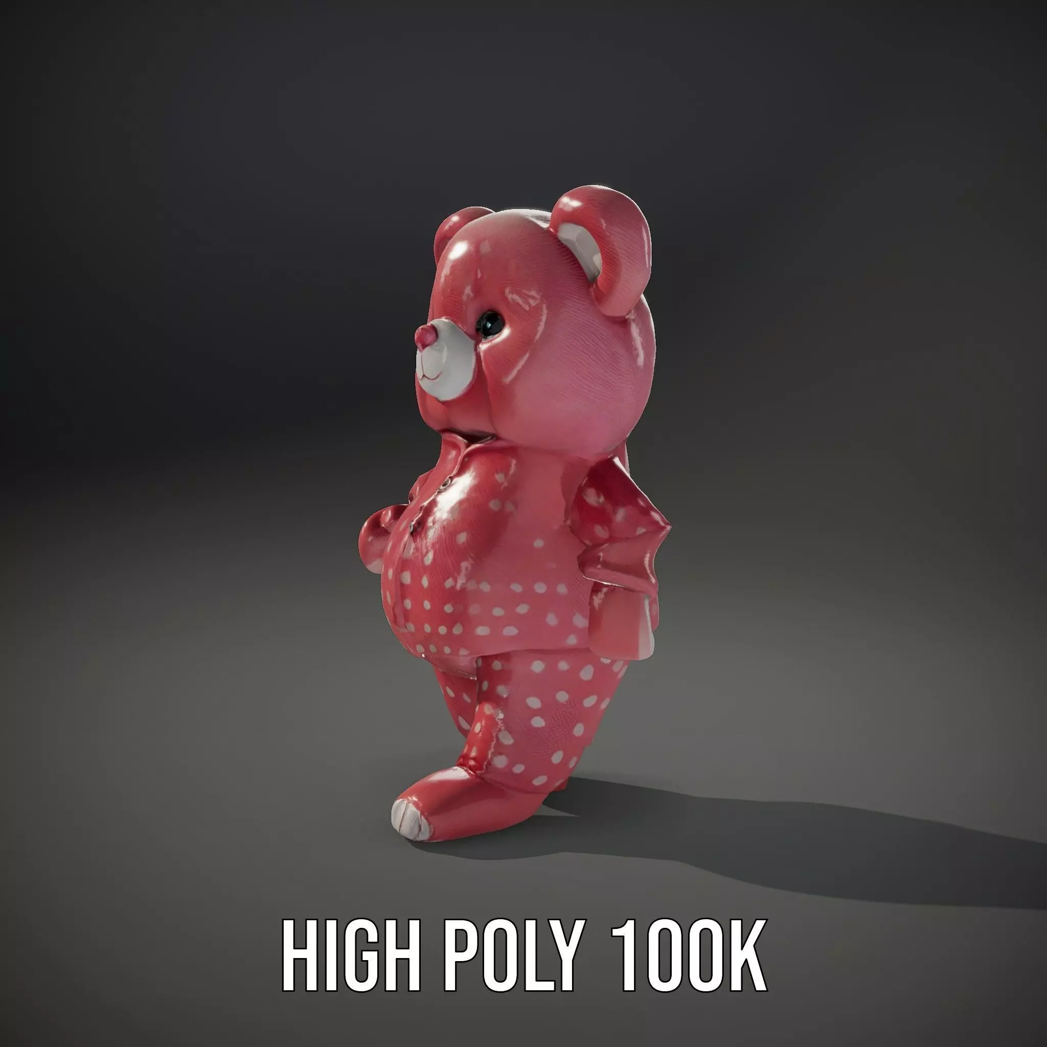 Pink Polka Dot Pajama Teddy Bear Rigged and Animated Low-poly 3D model_23