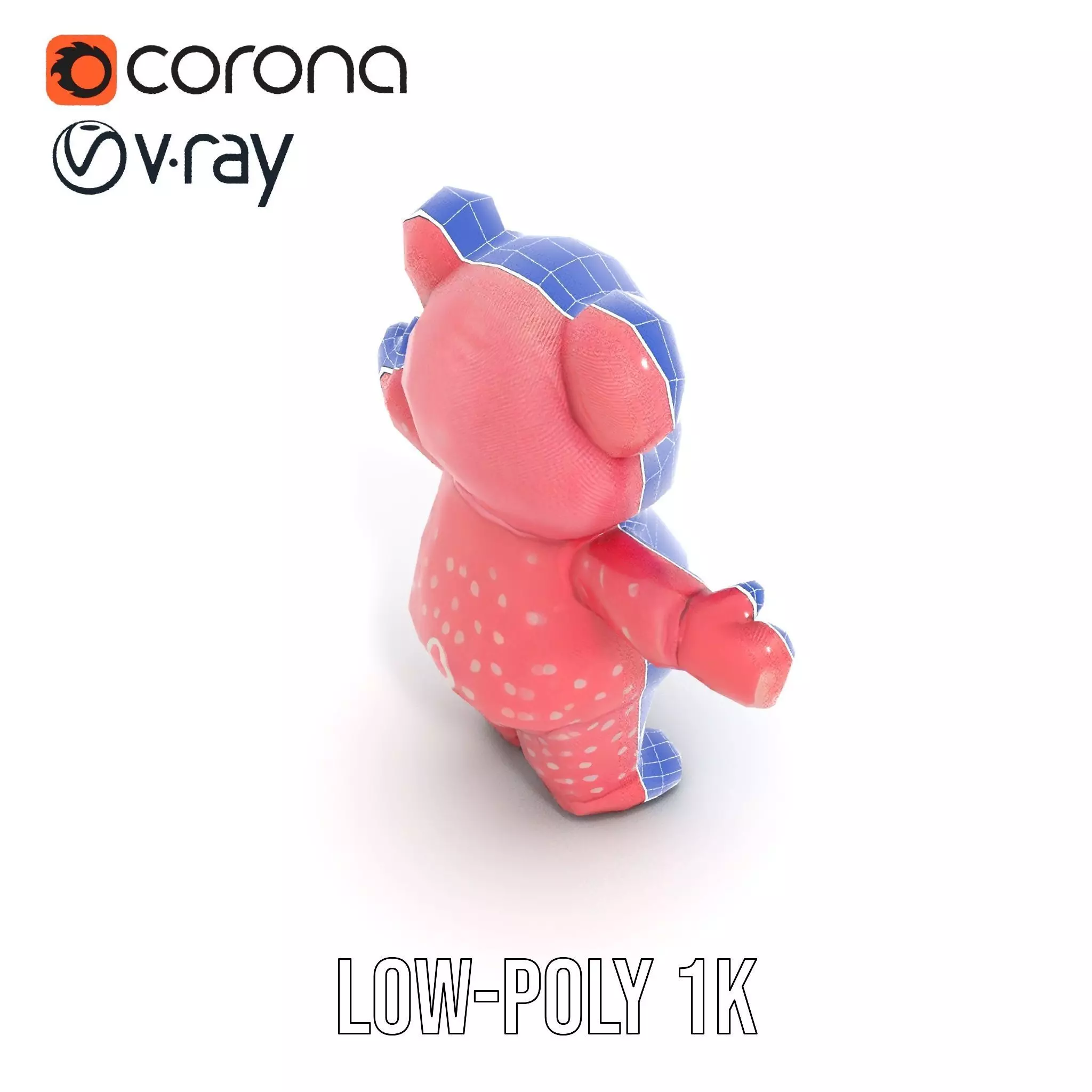 Pink Polka Dot Pajama Teddy Bear Rigged and Animated Low-poly 3D model_13