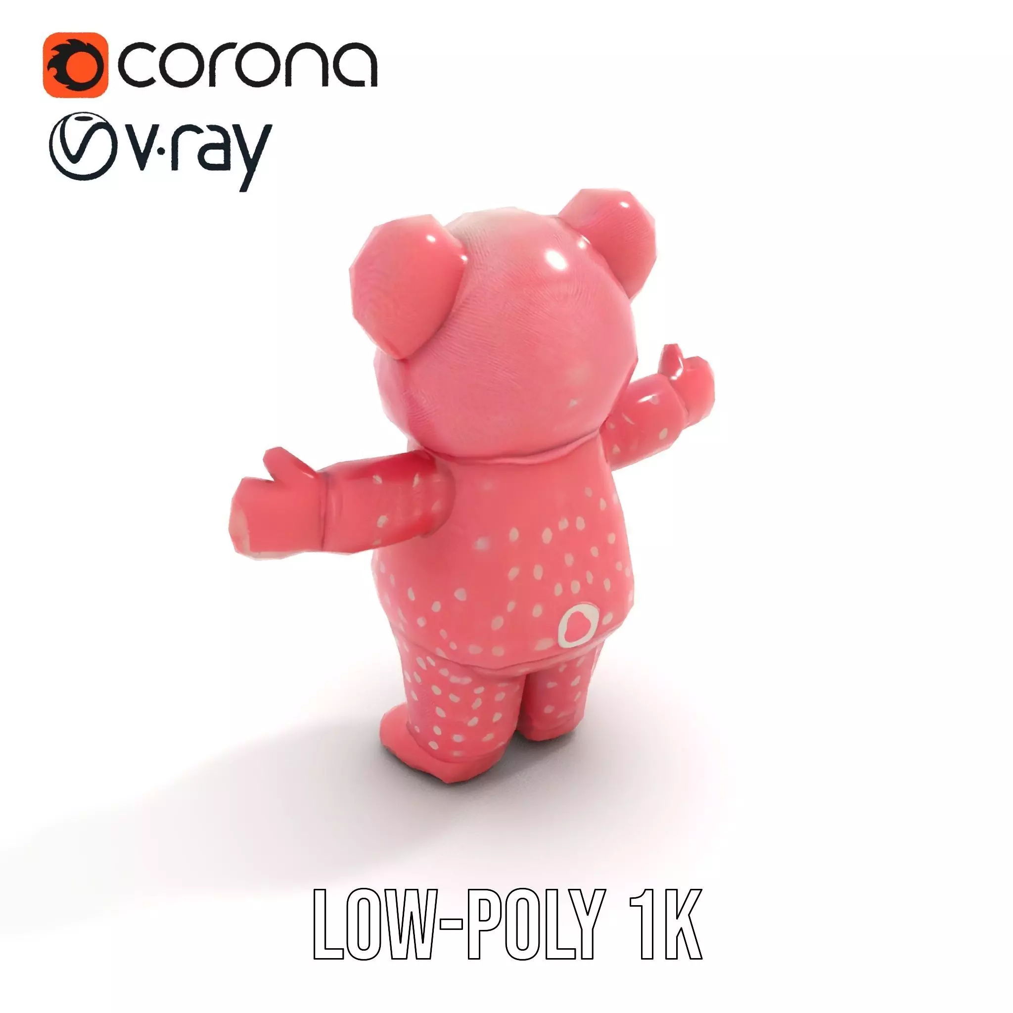 Pink Polka Dot Pajama Teddy Bear Rigged and Animated Low-poly 3D model_16
