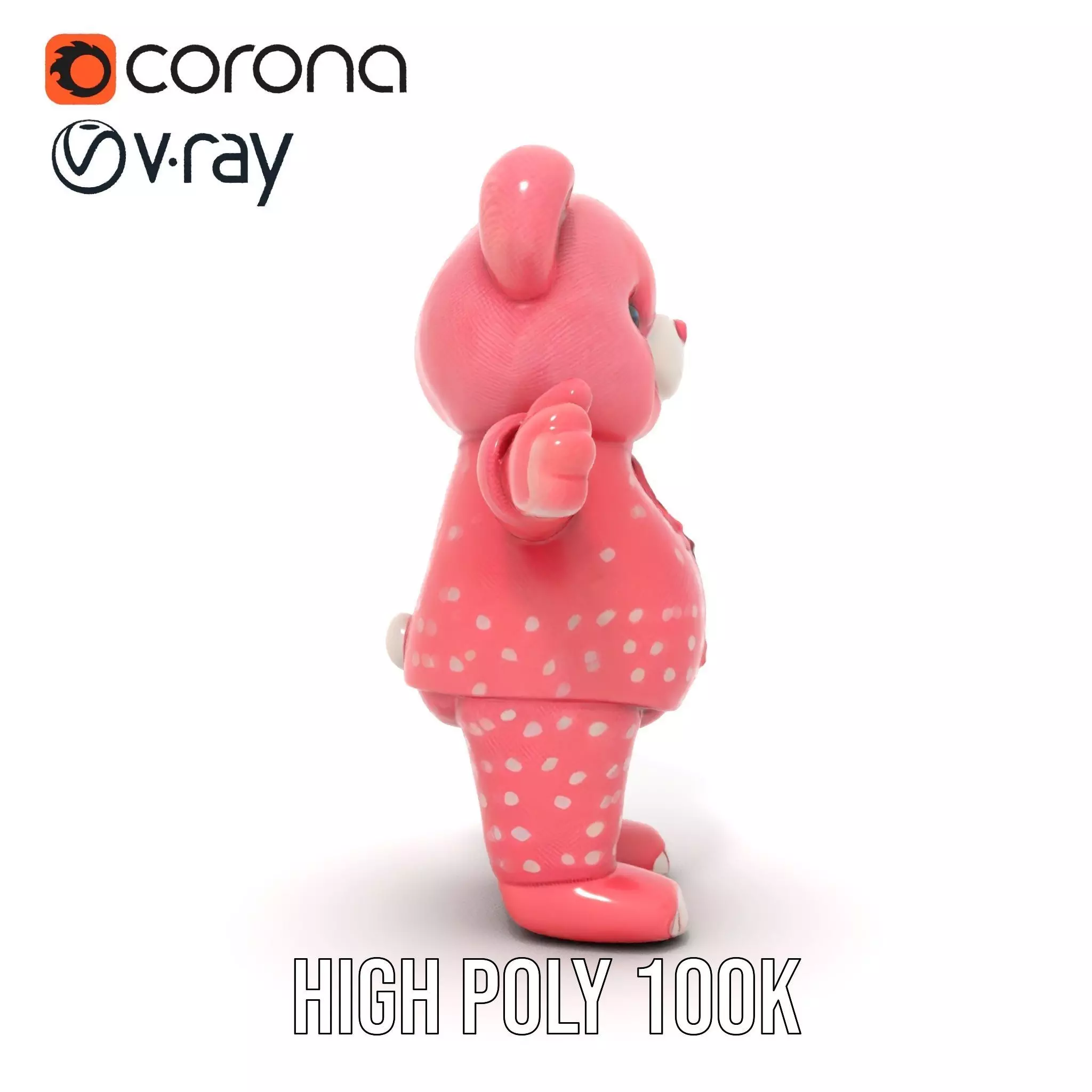 Pink Polka Dot Pajama Teddy Bear Rigged and Animated Low-poly 3D model_32
