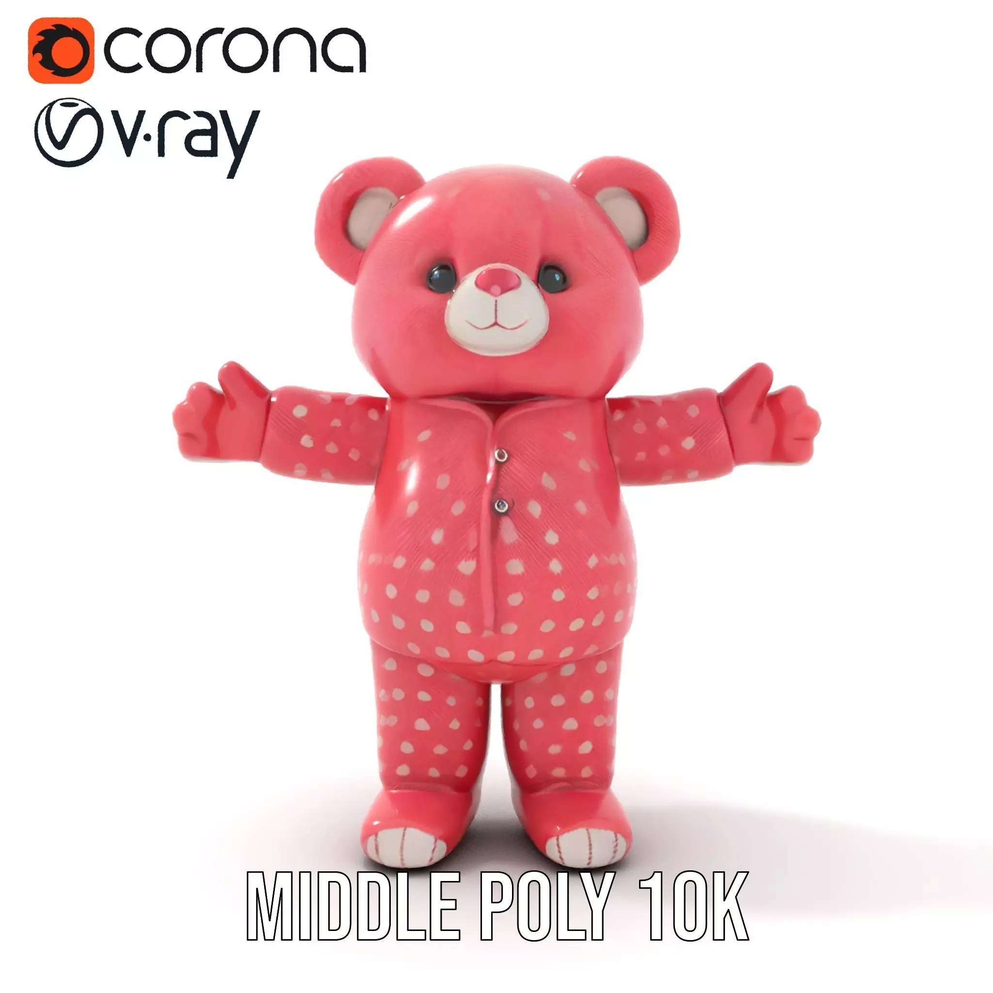 Pink Polka Dot Pajama Teddy Bear Rigged and Animated Low-poly 3D model_15