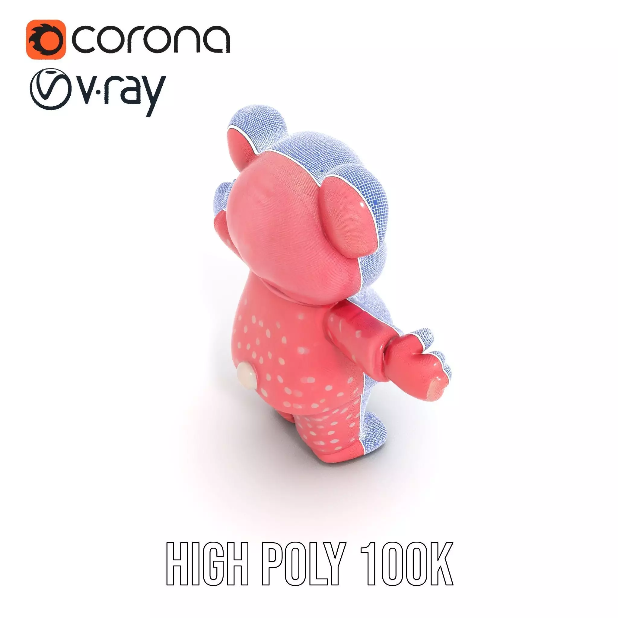 Pink Polka Dot Pajama Teddy Bear Rigged and Animated Low-poly 3D model_29