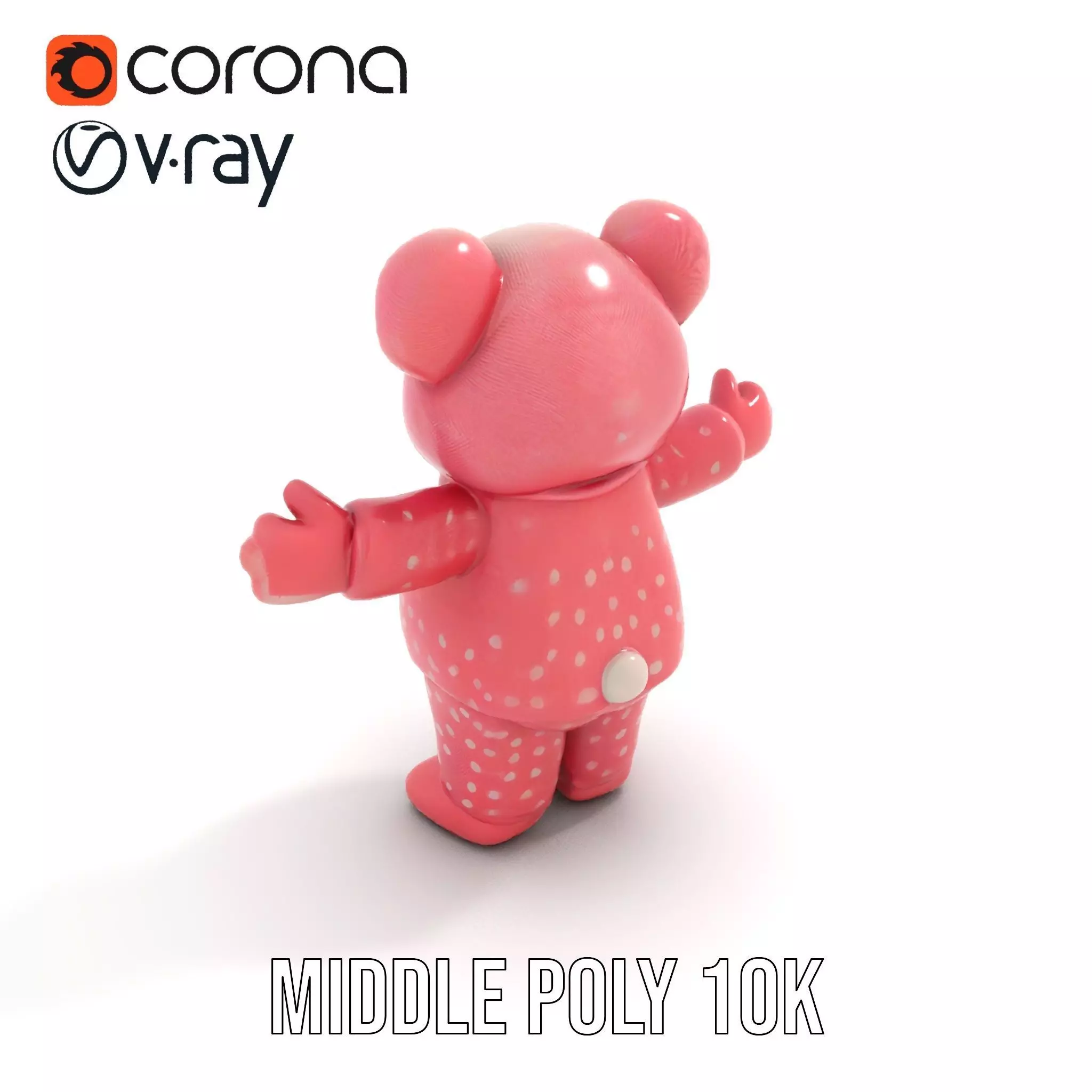 Pink Polka Dot Pajama Teddy Bear Rigged and Animated Low-poly 3D model_6