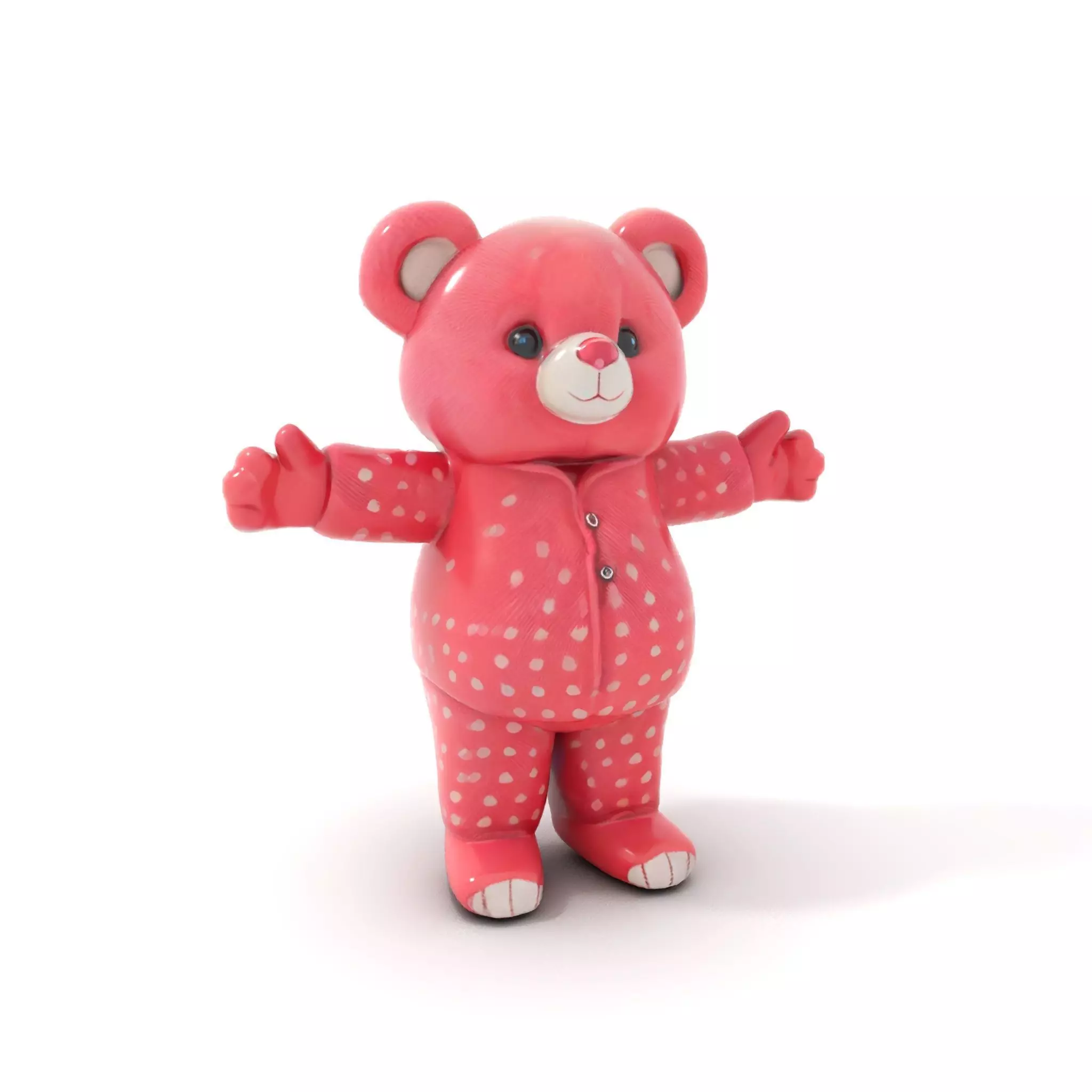 Pink Polka Dot Pajama Teddy Bear Rigged and Animated Low-poly 3D model_9
