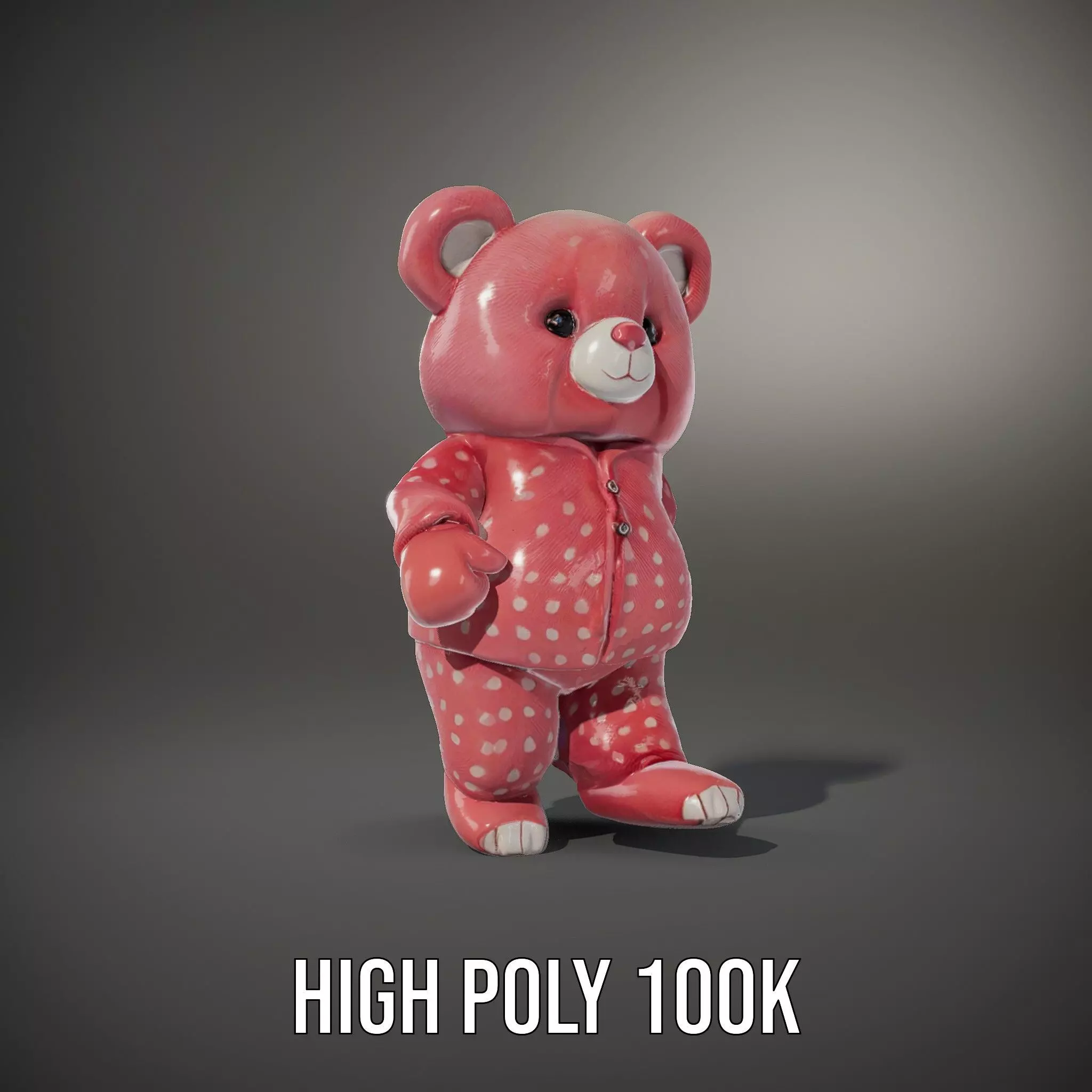 Pink Polka Dot Pajama Teddy Bear Rigged and Animated Low-poly 3D model_20