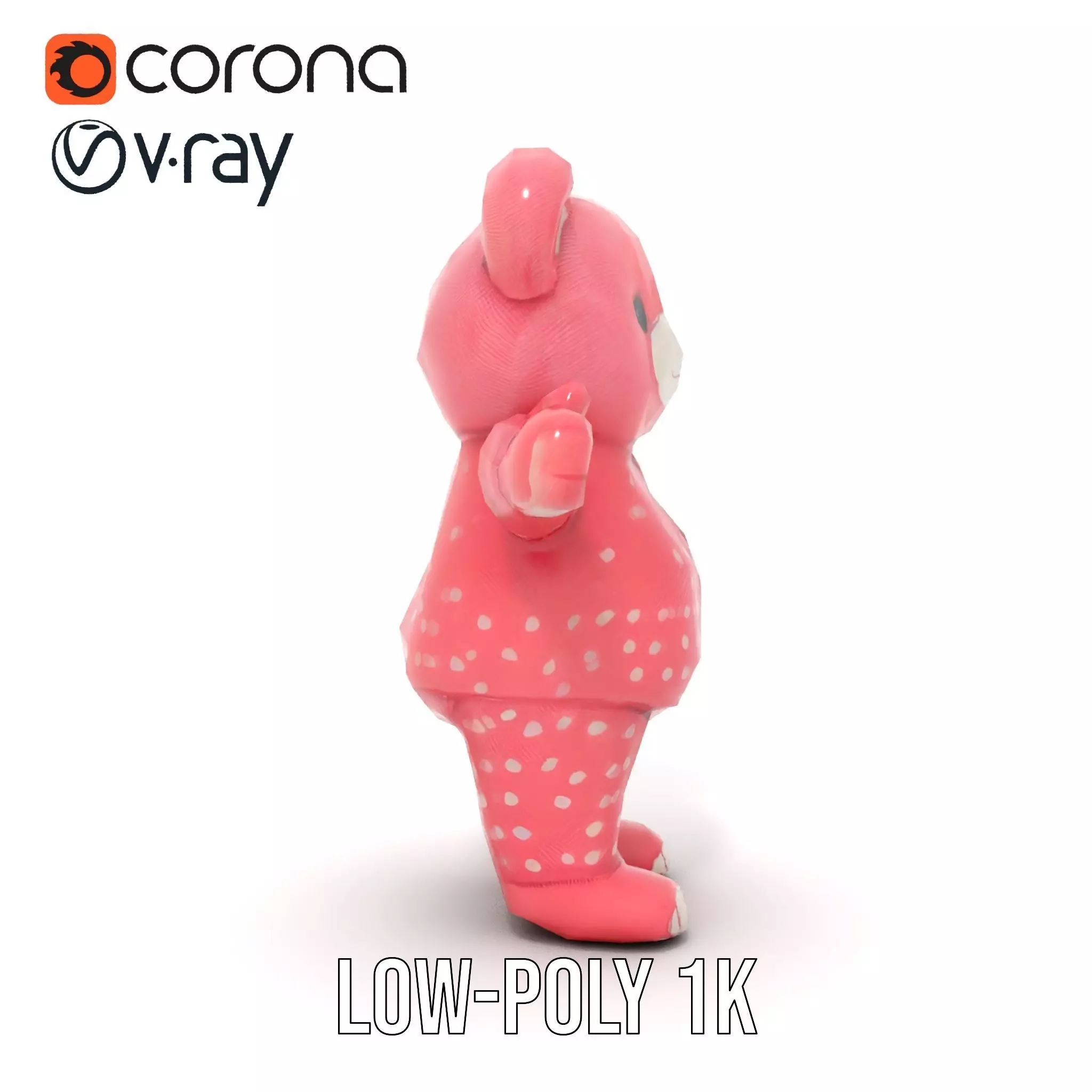 Pink Polka Dot Pajama Teddy Bear Rigged and Animated Low-poly 3D model_7
