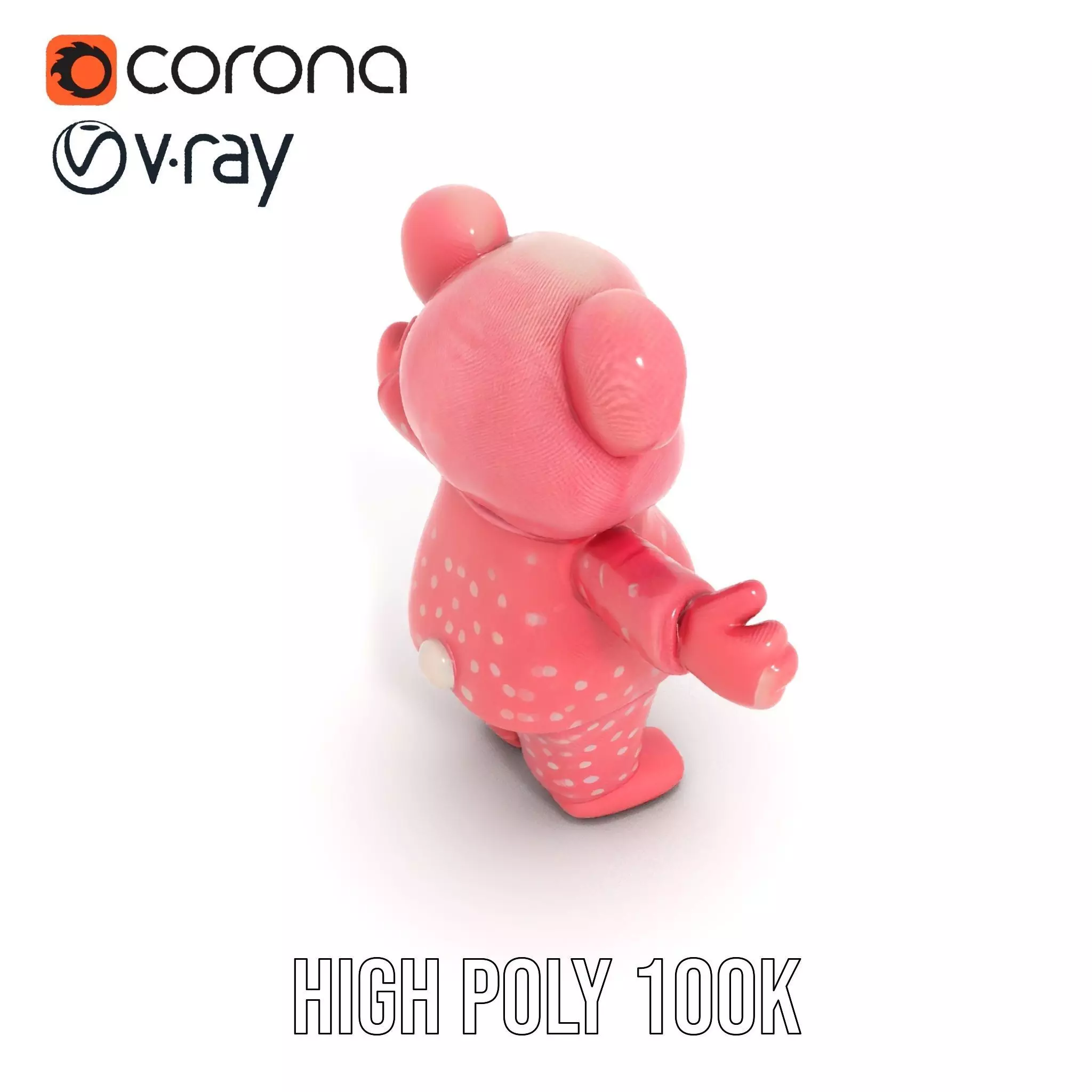 Pink Polka Dot Pajama Teddy Bear Rigged and Animated Low-poly 3D model_17