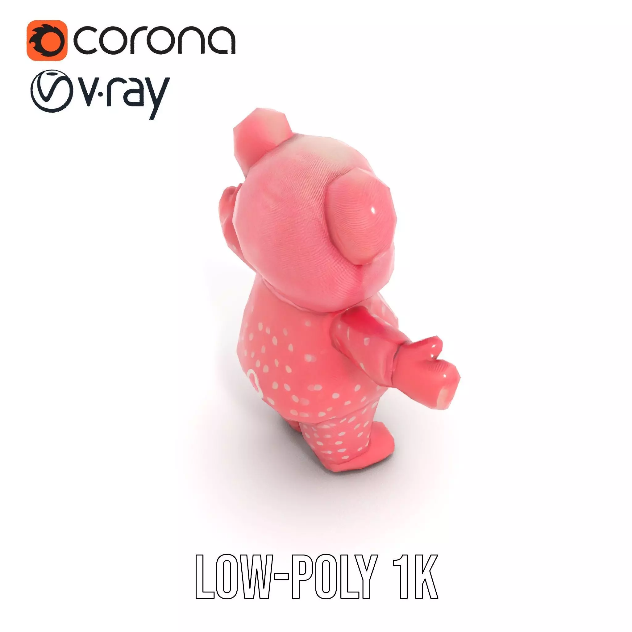 Pink Polka Dot Pajama Teddy Bear Rigged and Animated Low-poly 3D model_8