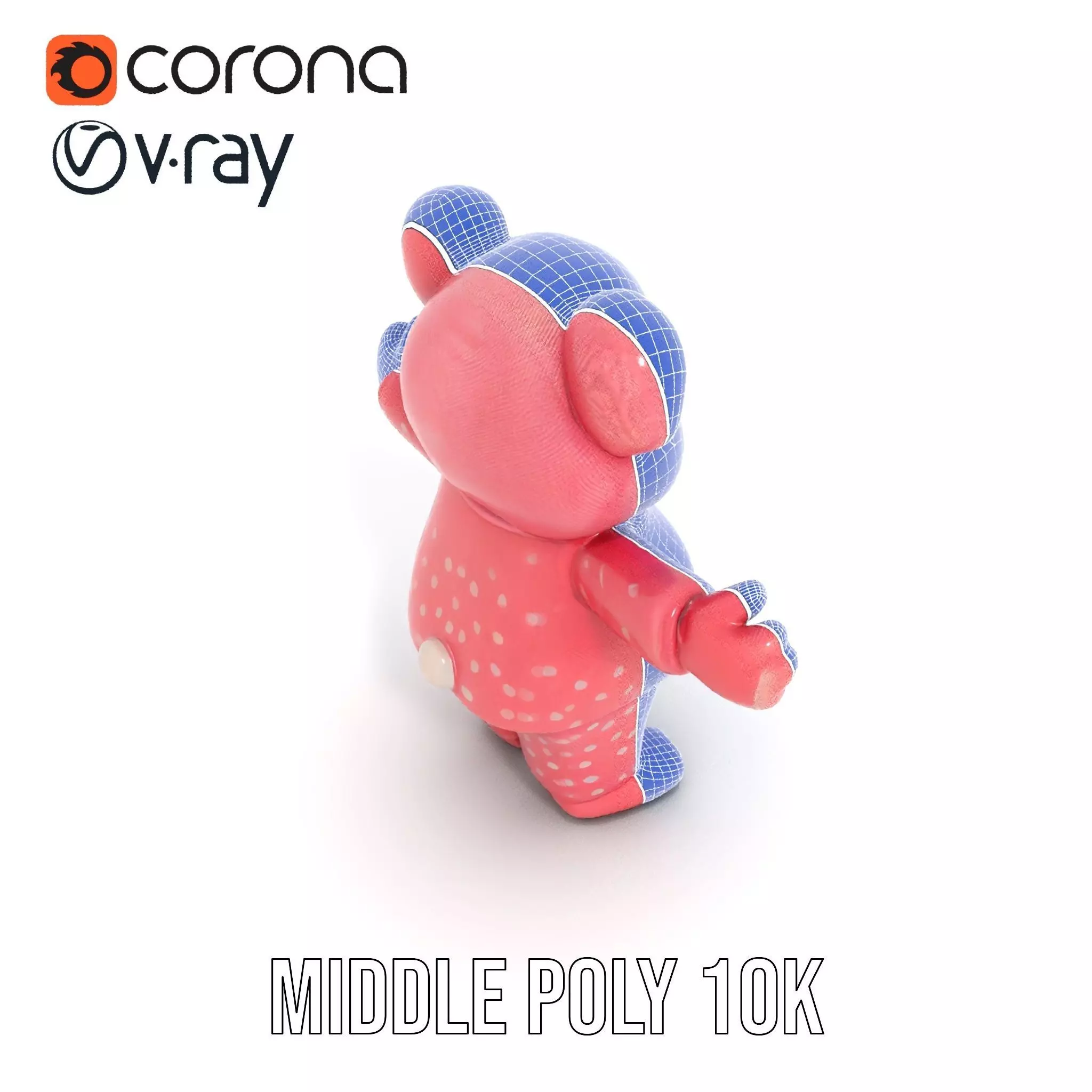 Pink Polka Dot Pajama Teddy Bear Rigged and Animated Low-poly 3D model_21