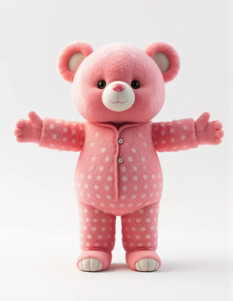 Pink Polka Dot Pajama Teddy Bear Rigged and Animated Low-poly 3D model_2
