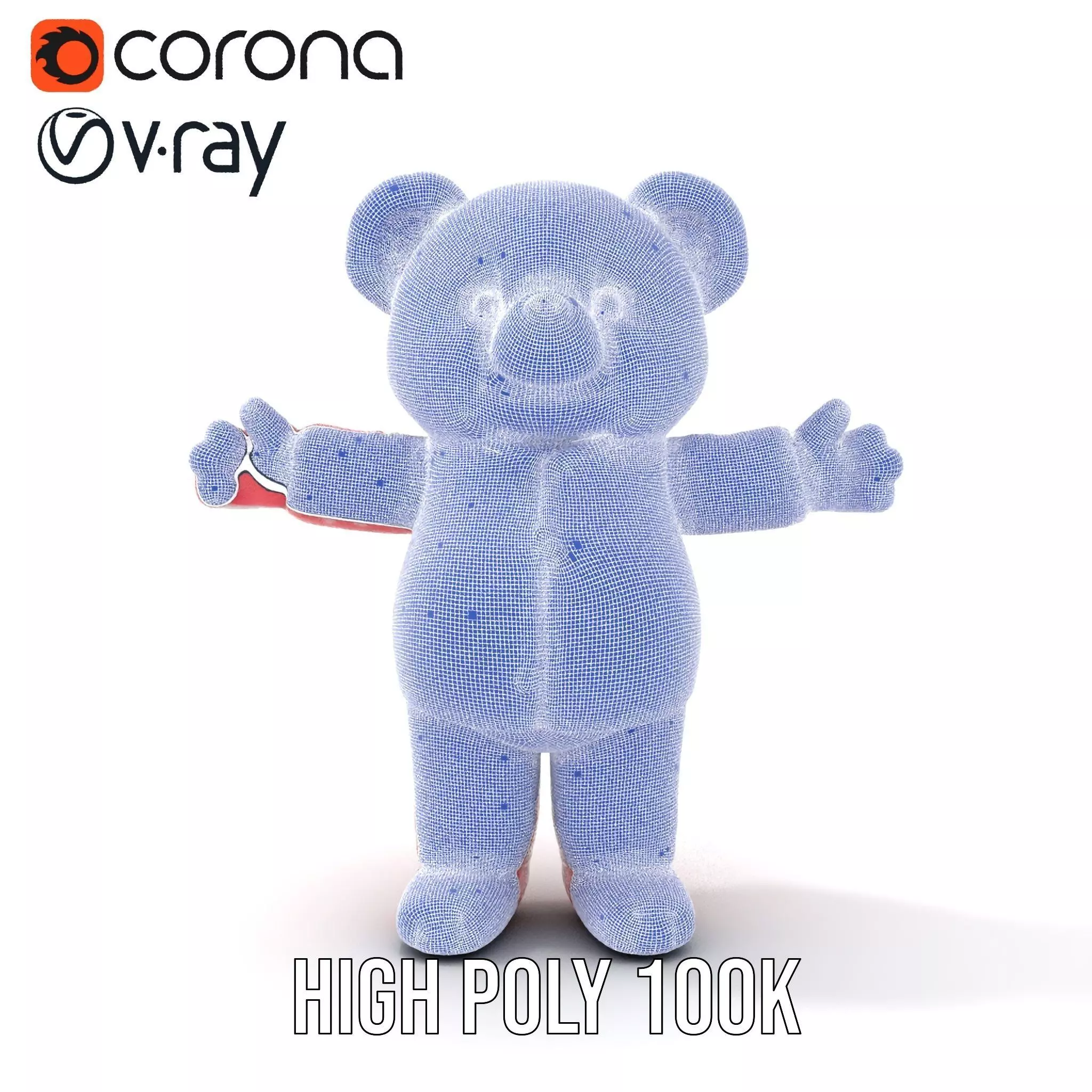 Pink Polka Dot Pajama Teddy Bear Rigged and Animated Low-poly 3D model_26