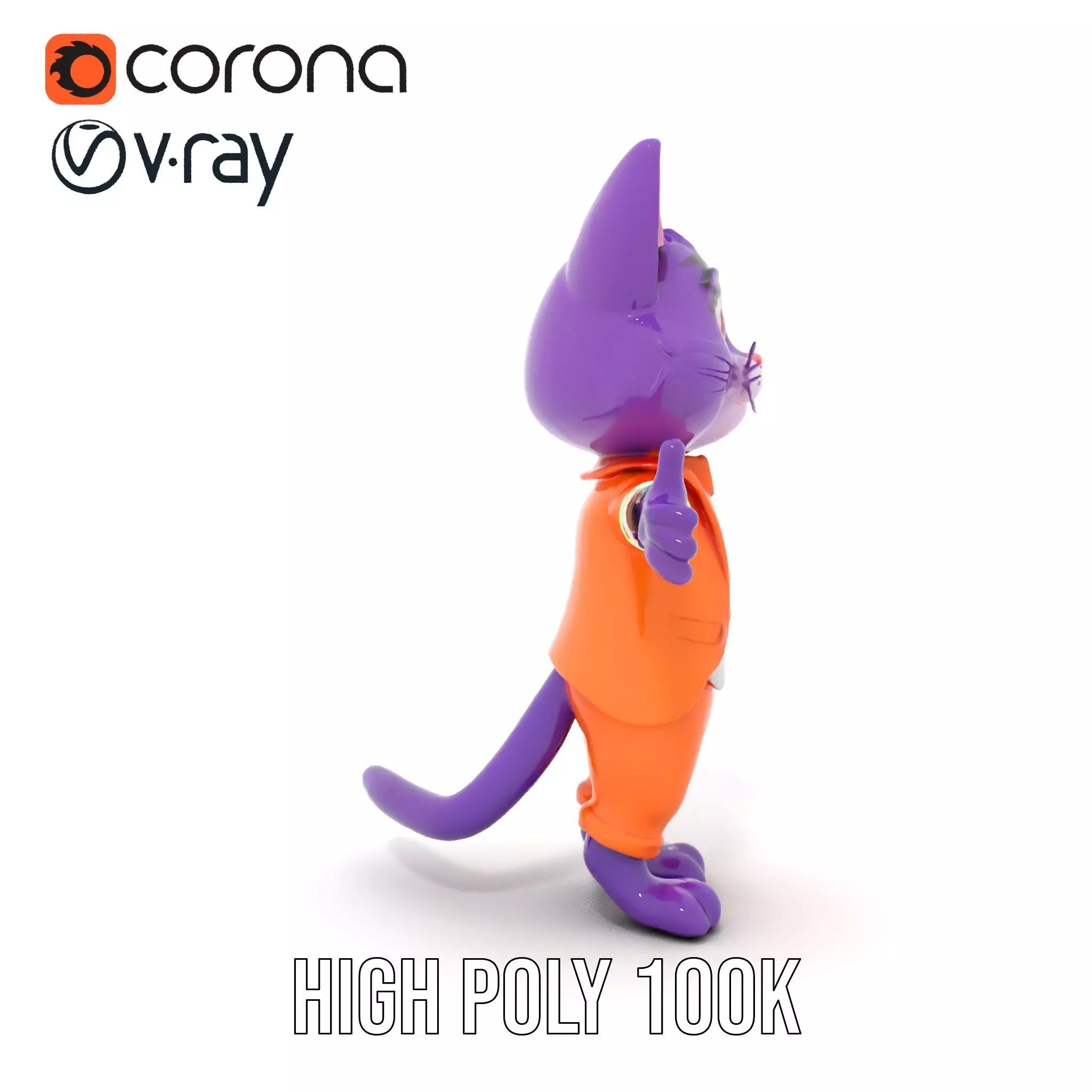 Purple Cartoon Cat in Orange Suit  Fully Rigged and Animated Low-poly 3D model_28