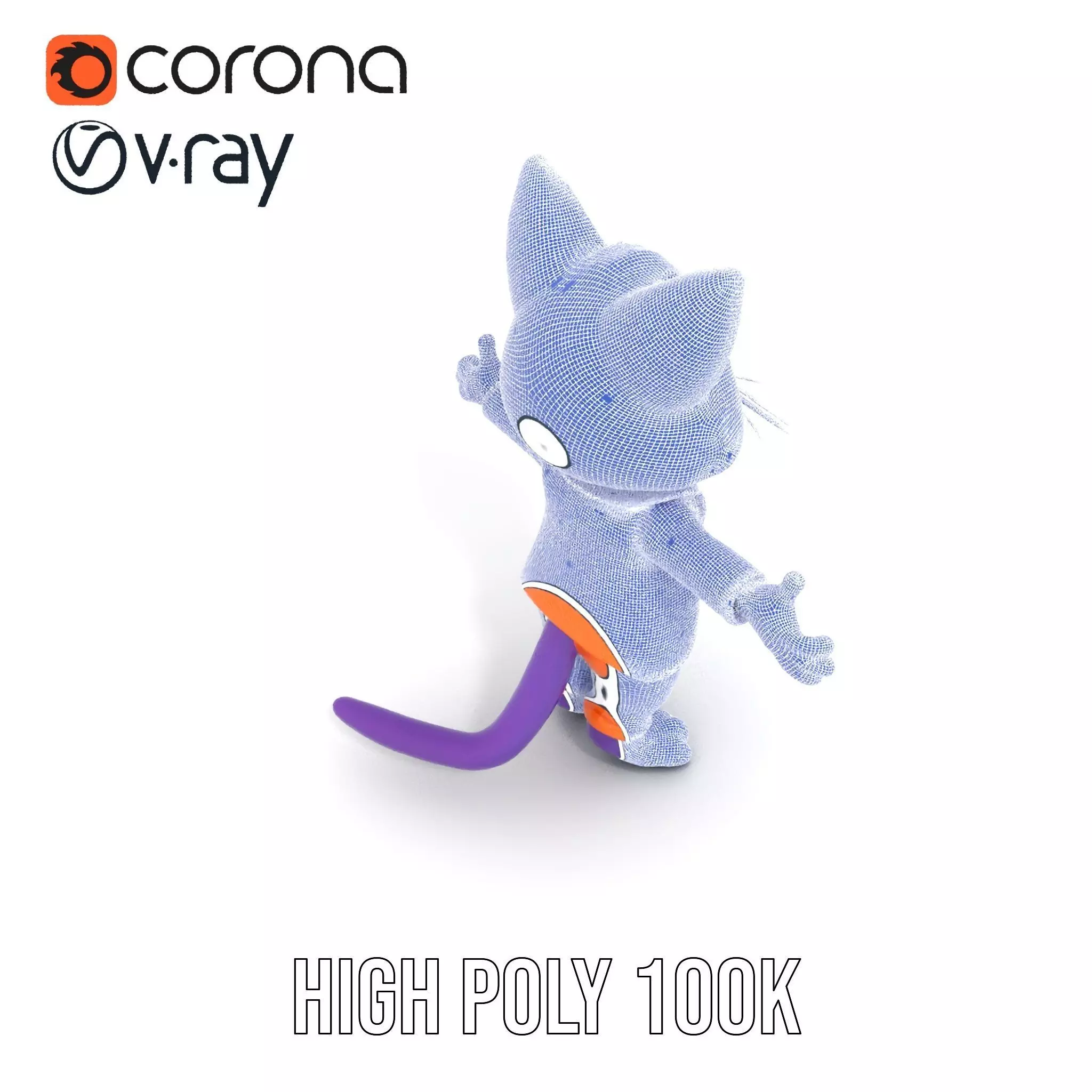 Purple Cartoon Cat in Orange Suit  Fully Rigged and Animated Low-poly 3D model_31