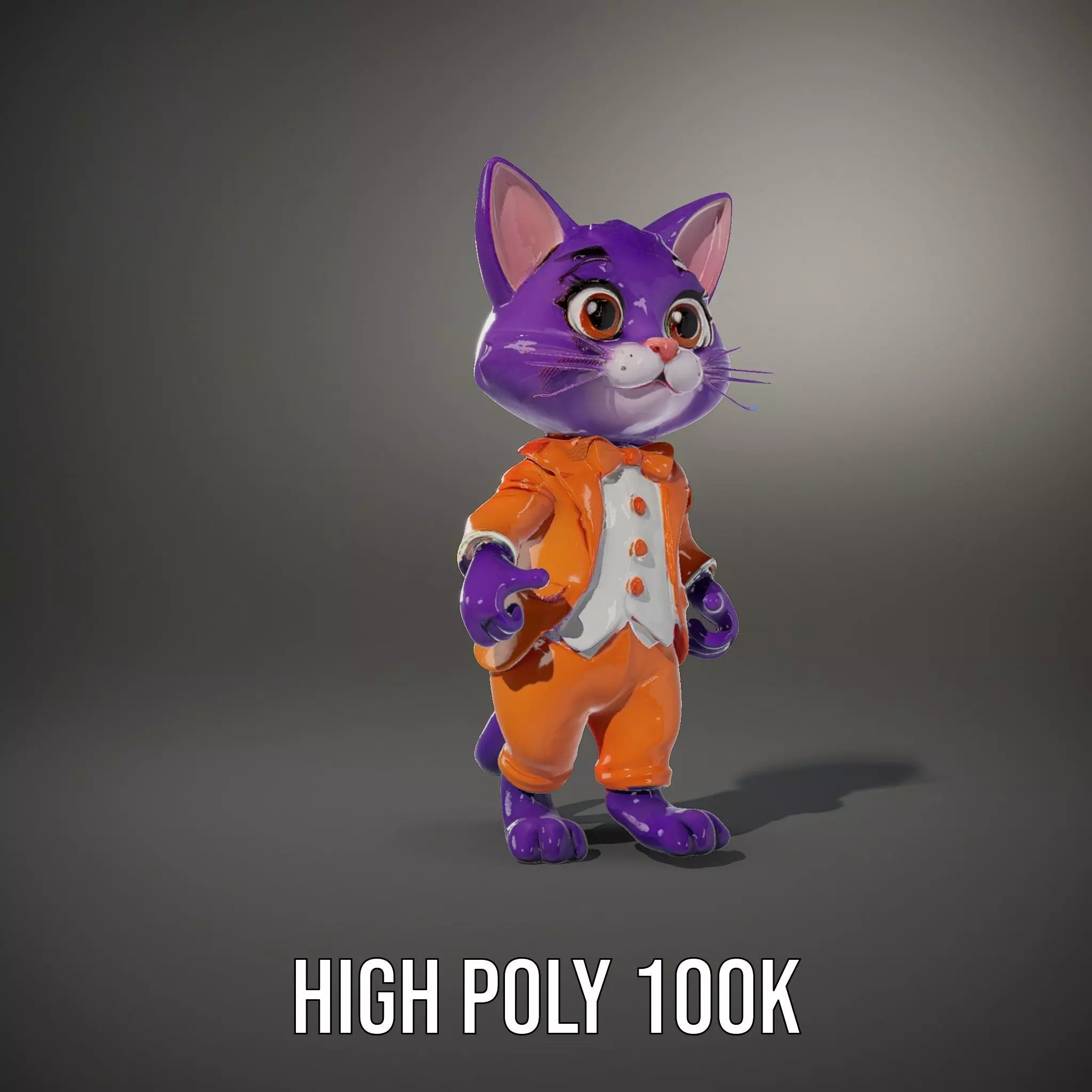 Purple Cartoon Cat in Orange Suit  Fully Rigged and Animated Low-poly 3D model_23
