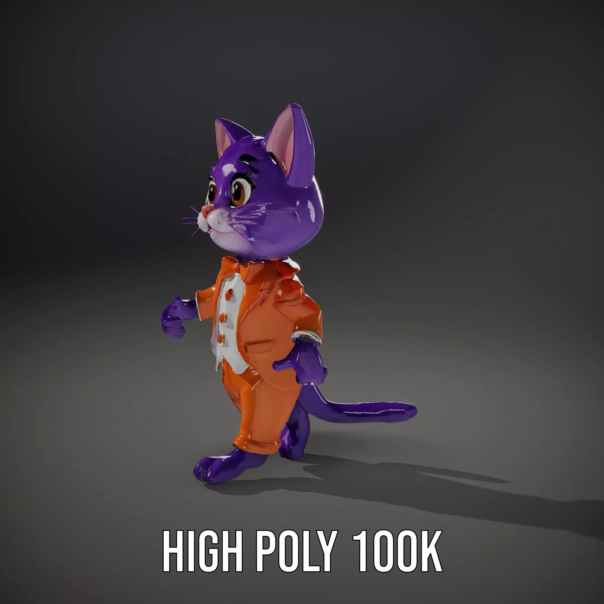 Purple Cartoon Cat in Orange Suit  Fully Rigged and Animated Low-poly 3D model_20