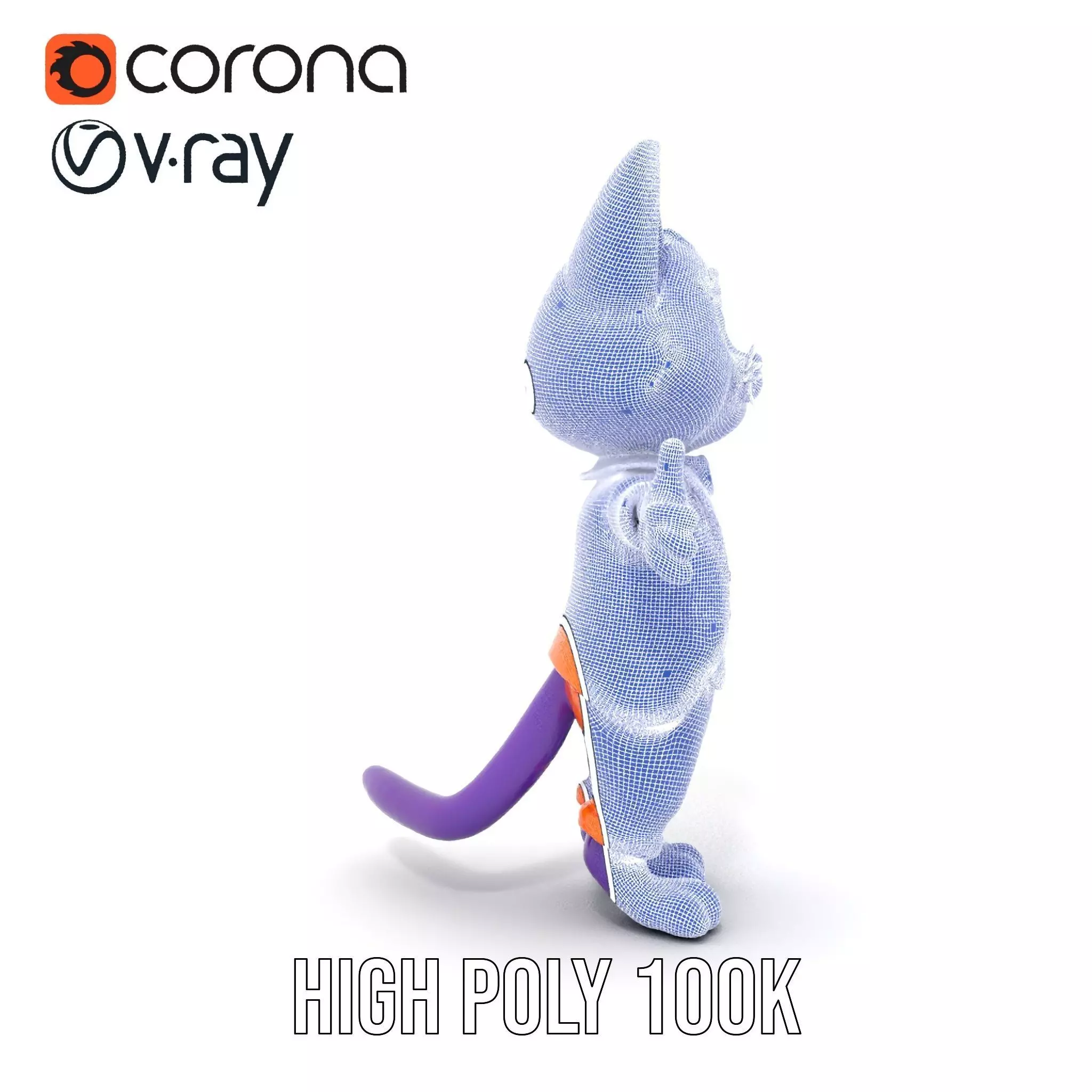 Purple Cartoon Cat in Orange Suit  Fully Rigged and Animated Low-poly 3D model_34