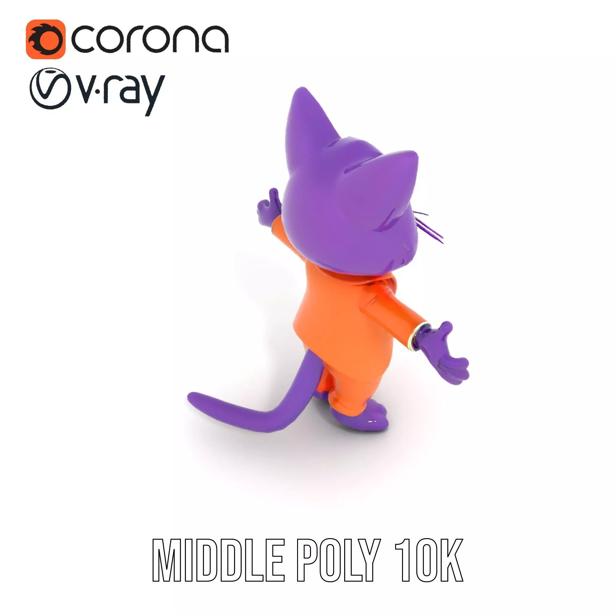 Purple Cartoon Cat in Orange Suit  Fully Rigged and Animated Low-poly 3D model_12