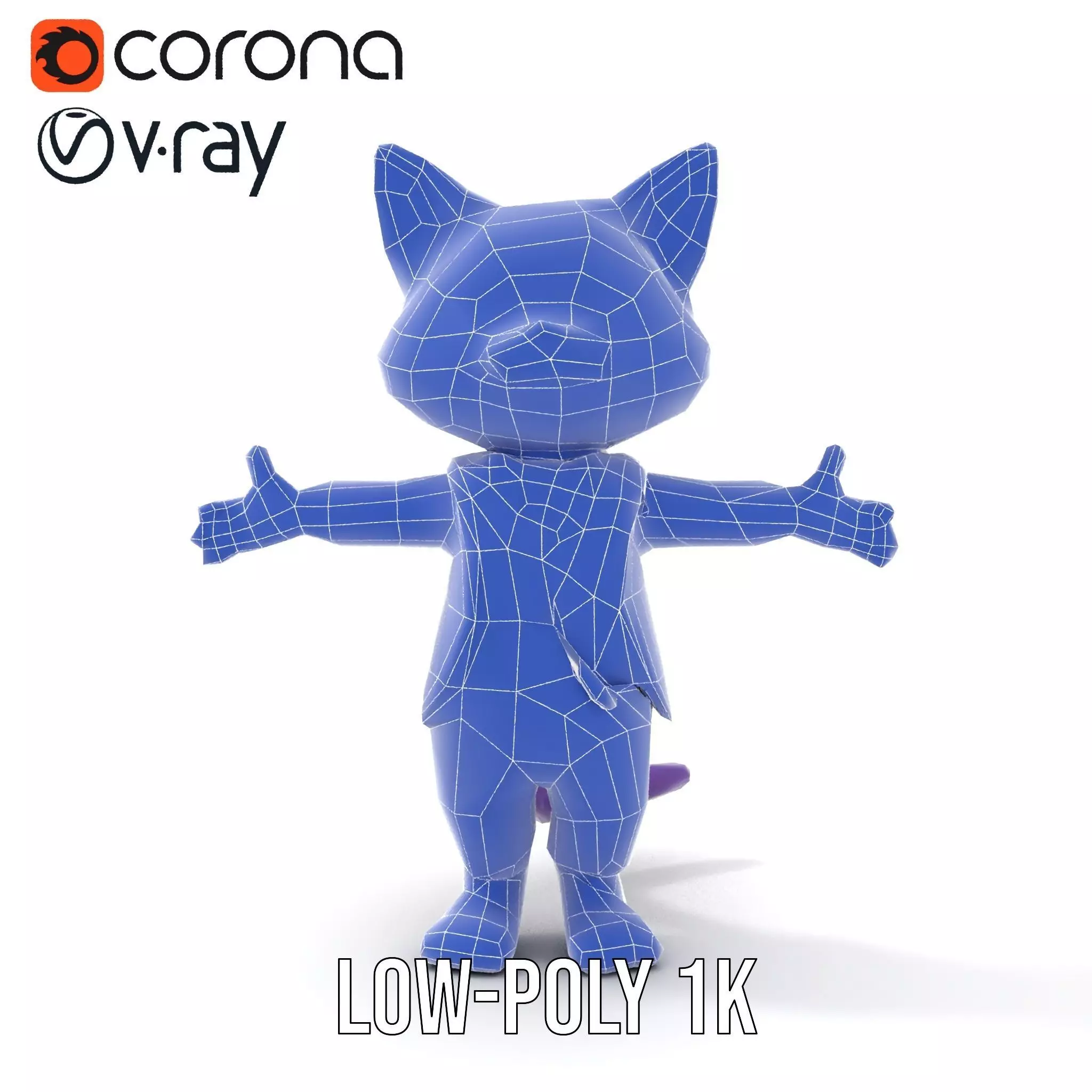 Purple Cartoon Cat in Orange Suit  Fully Rigged and Animated Low-poly 3D model_25
