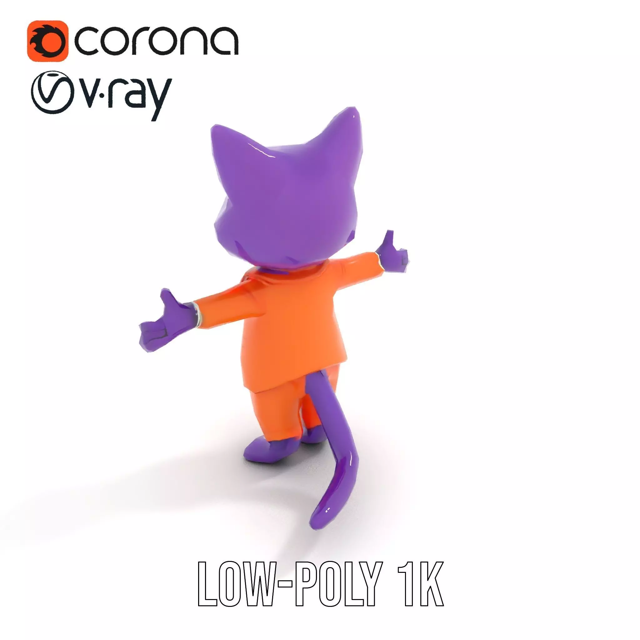 Purple Cartoon Cat in Orange Suit  Fully Rigged and Animated Low-poly 3D model_8