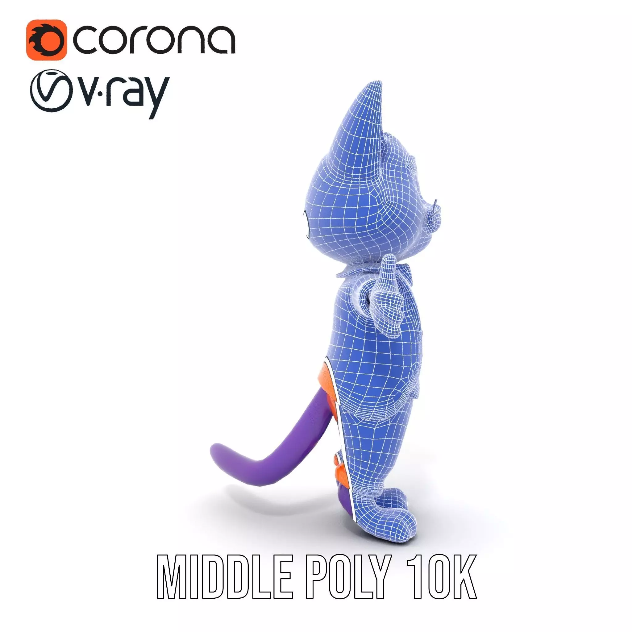 Purple Cartoon Cat in Orange Suit  Fully Rigged and Animated Low-poly 3D model_21