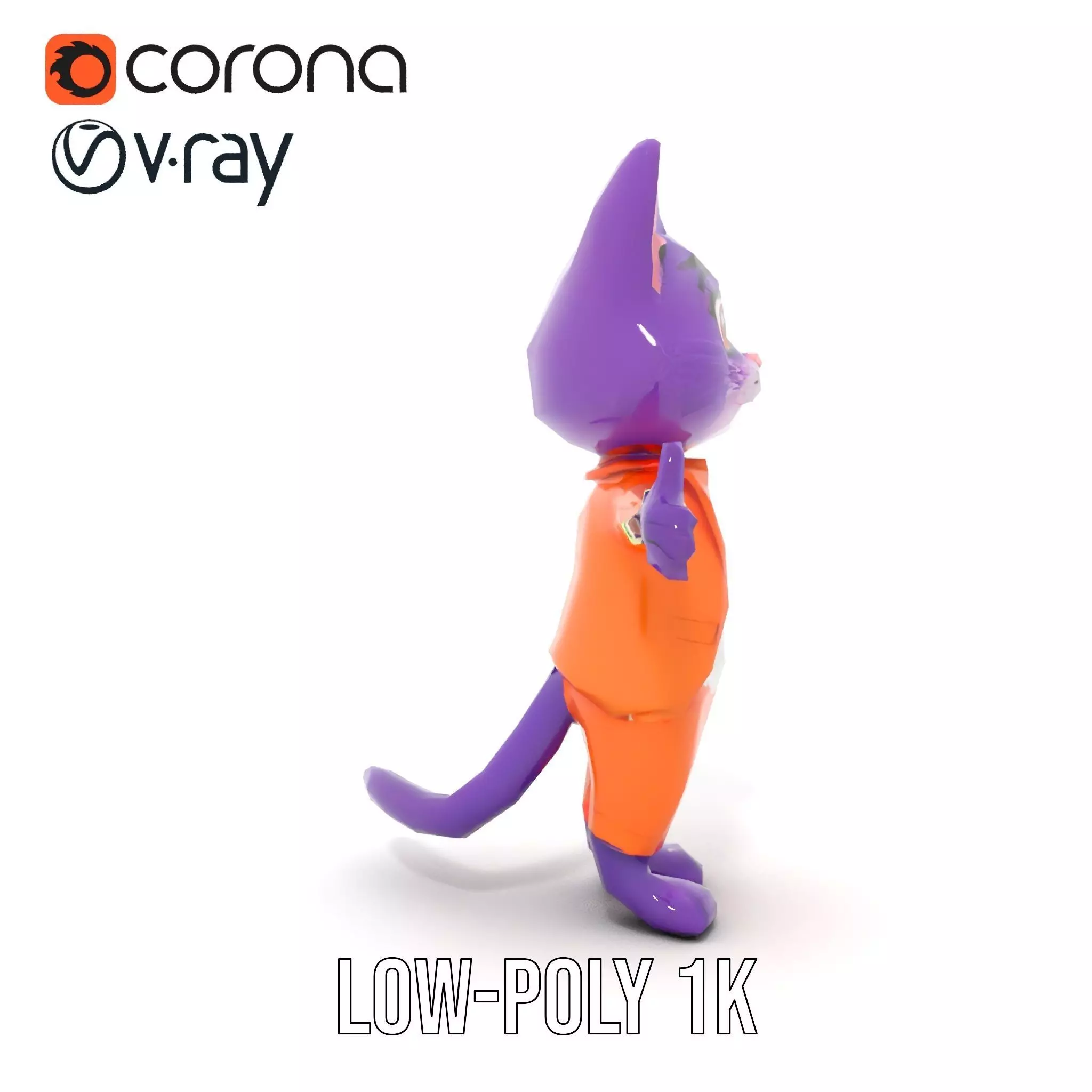 Purple Cartoon Cat in Orange Suit  Fully Rigged and Animated Low-poly 3D model_10