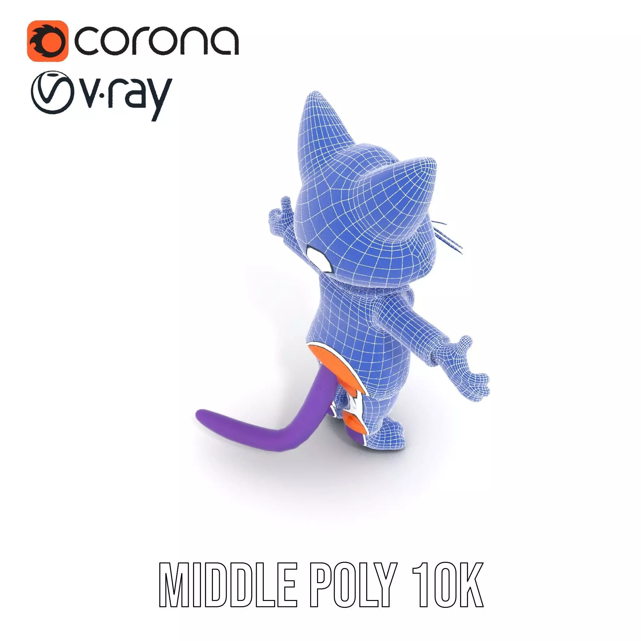 Purple Cartoon Cat in Orange Suit  Fully Rigged and Animated Low-poly 3D model_24
