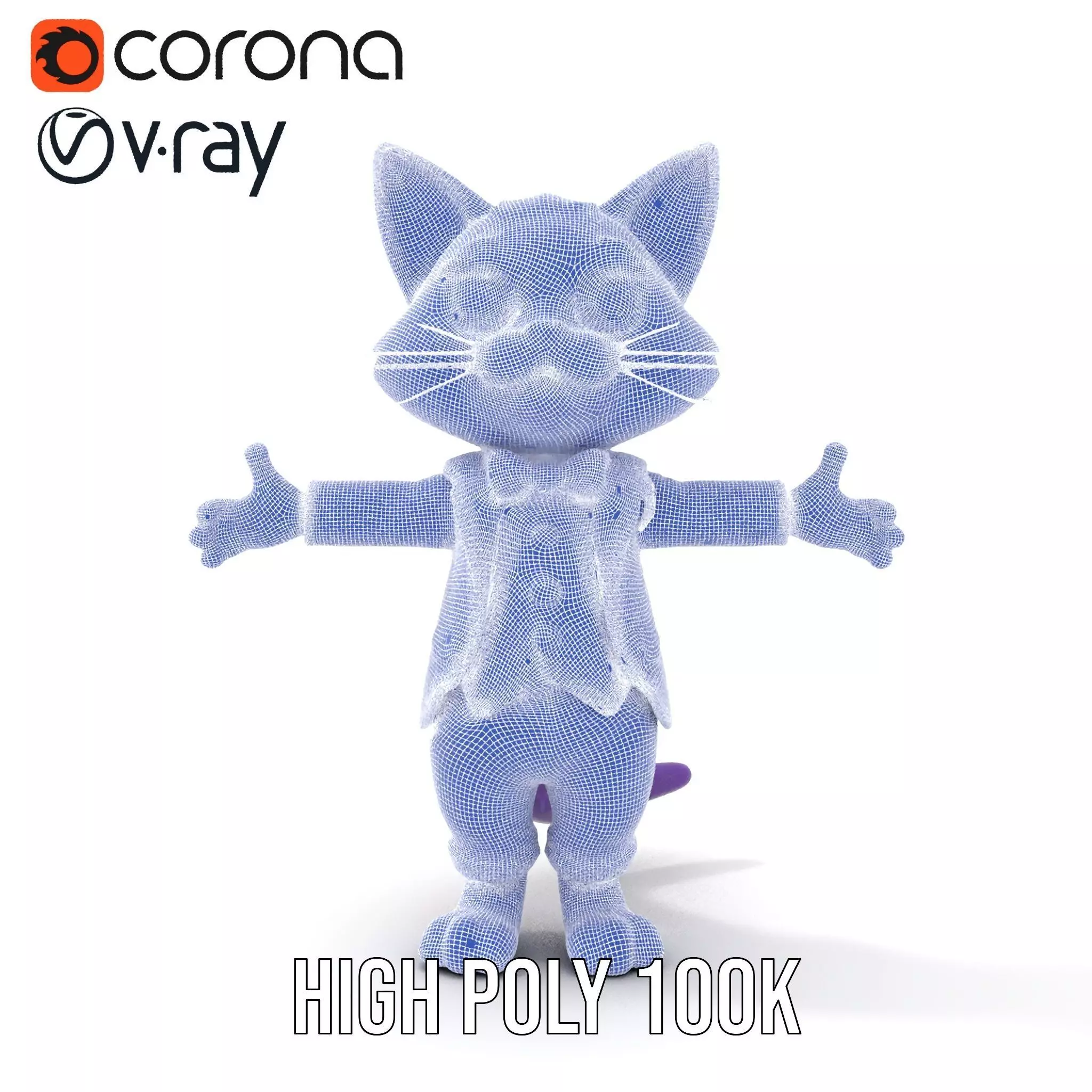 Purple Cartoon Cat in Orange Suit  Fully Rigged and Animated Low-poly 3D model_32